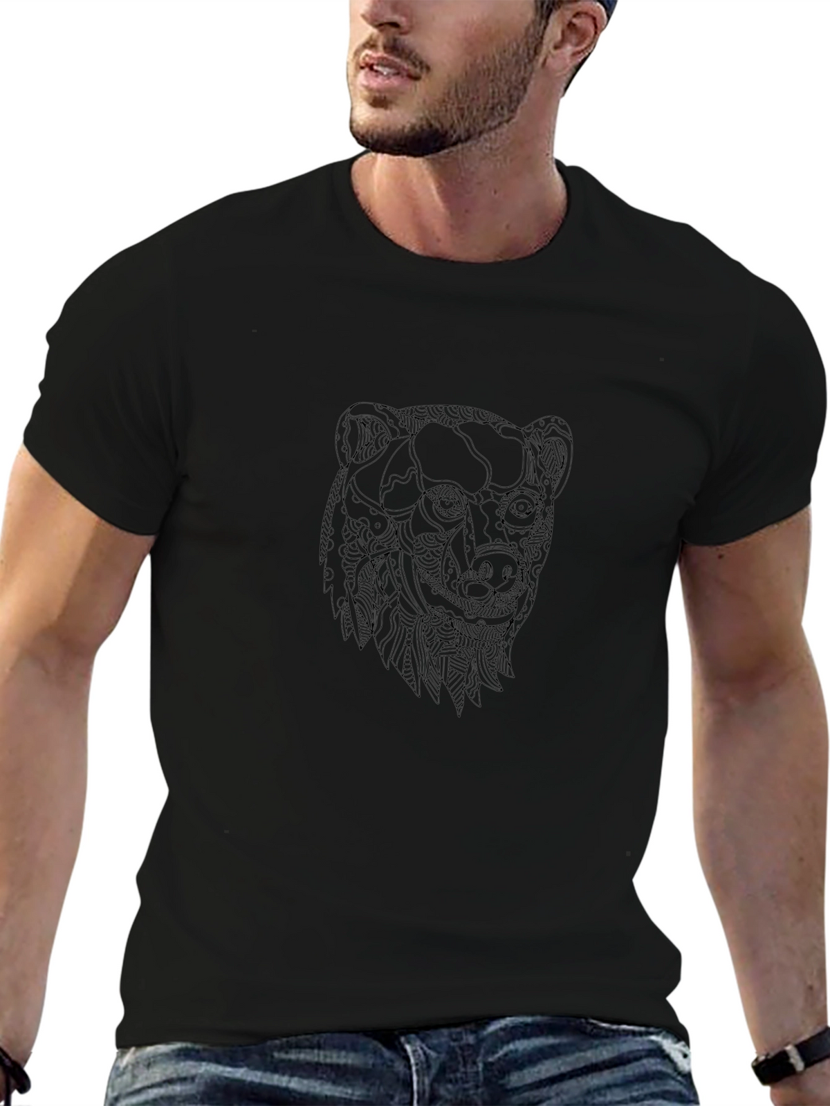Mens Black T-Shirt with Bear Graphic