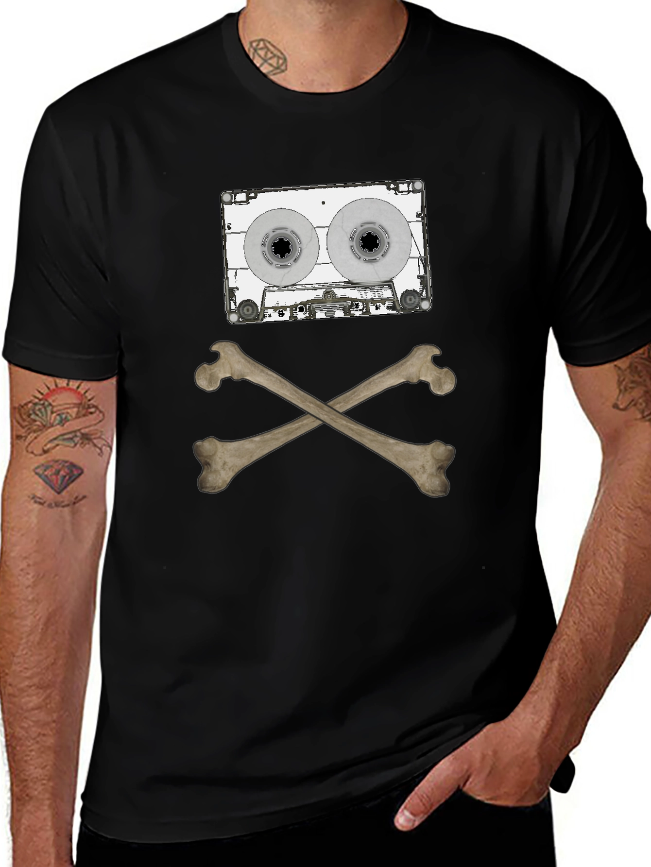Cassette Bones T-Shirt - Rock & Roll Pirate Style