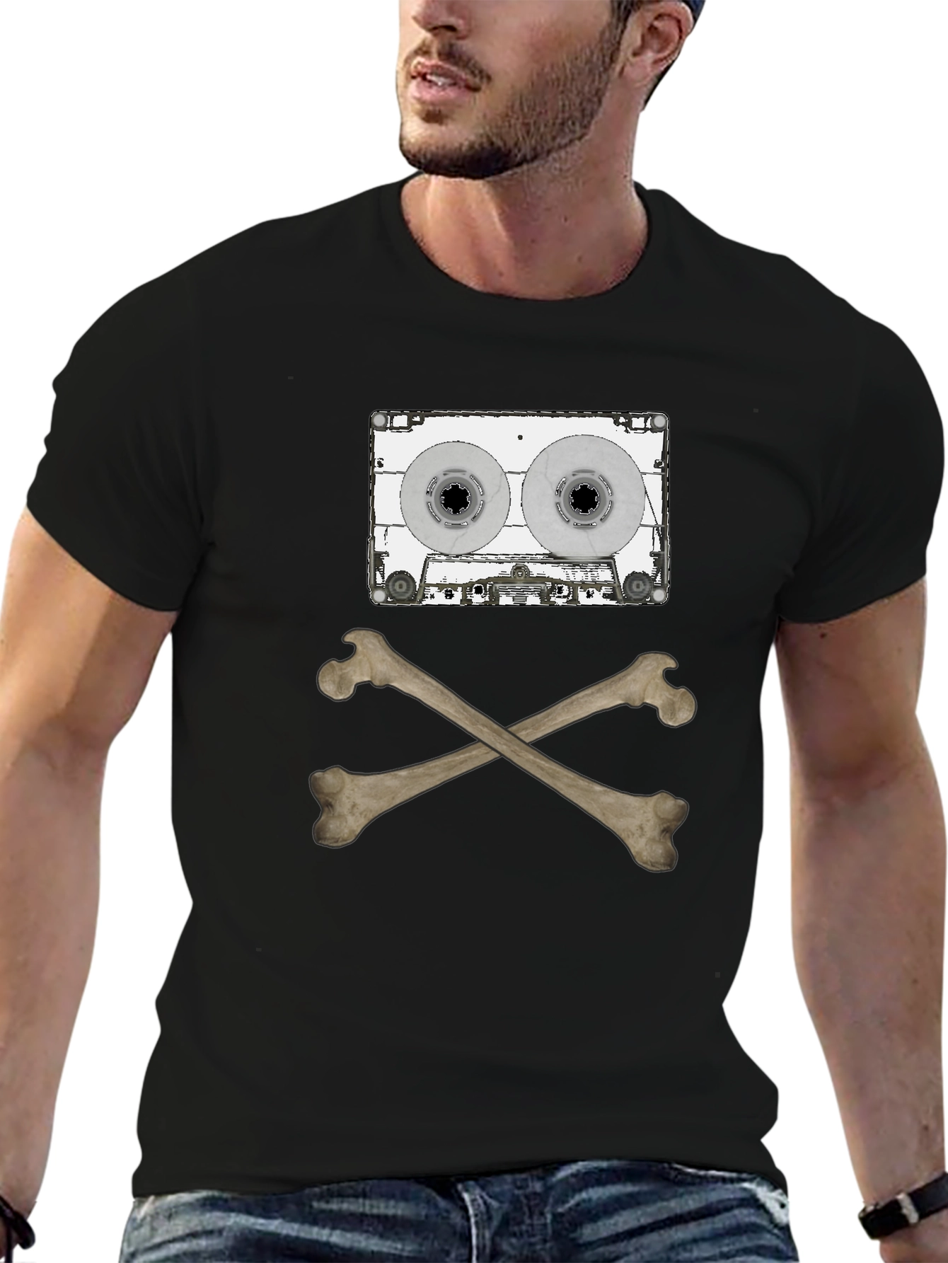 Cassette Bones T-Shirt - Rock & Roll Pirate Style