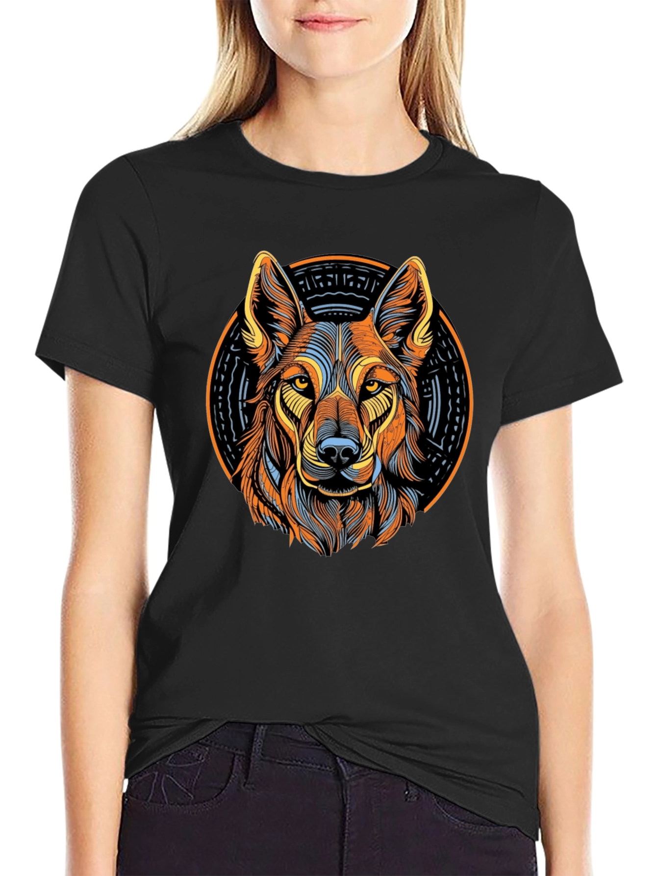 Bold Wolf Graphic Tee - Black Cotton Shirt