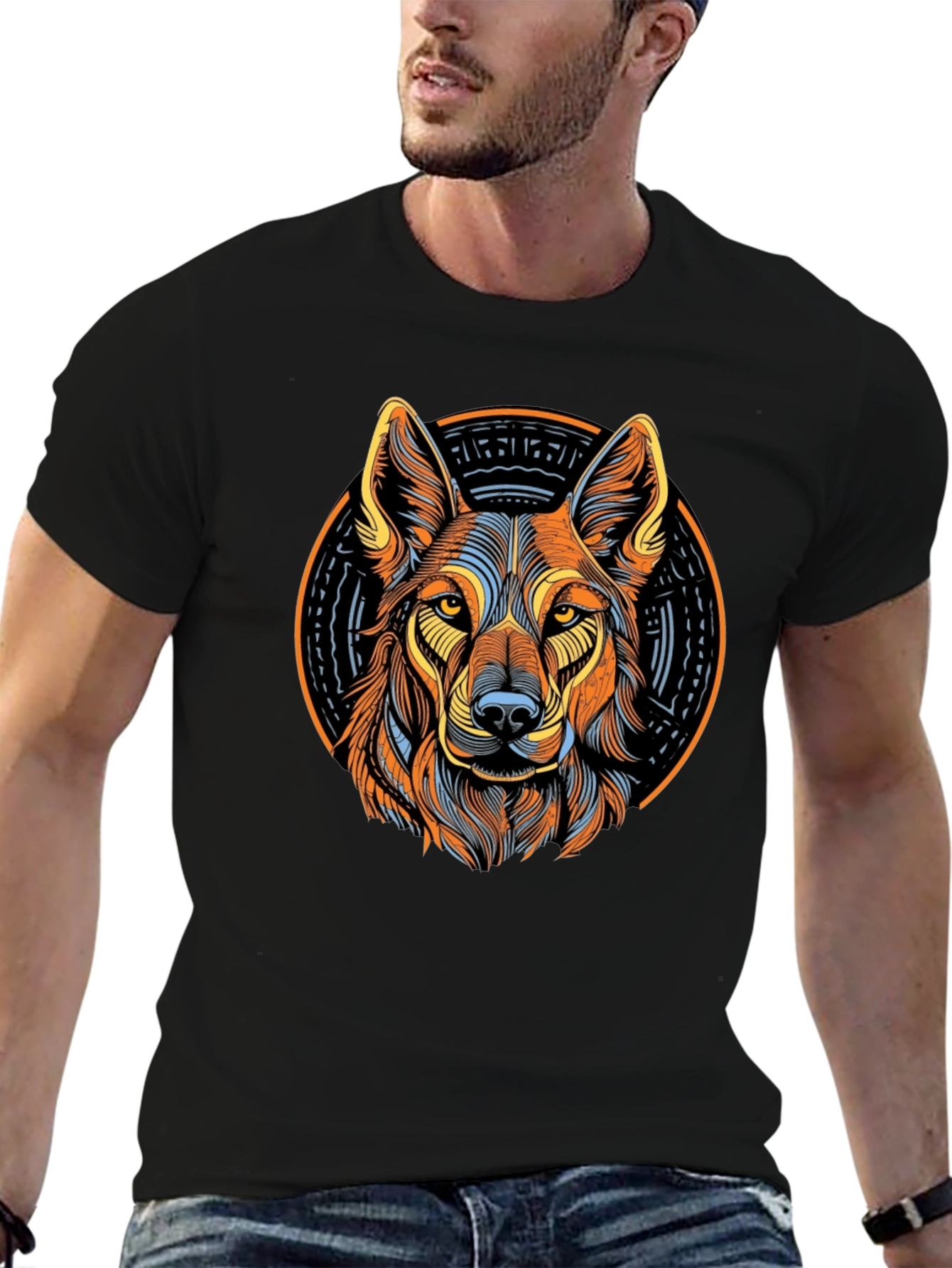 Bold Wolf Graphic Tee - Black Cotton Shirt