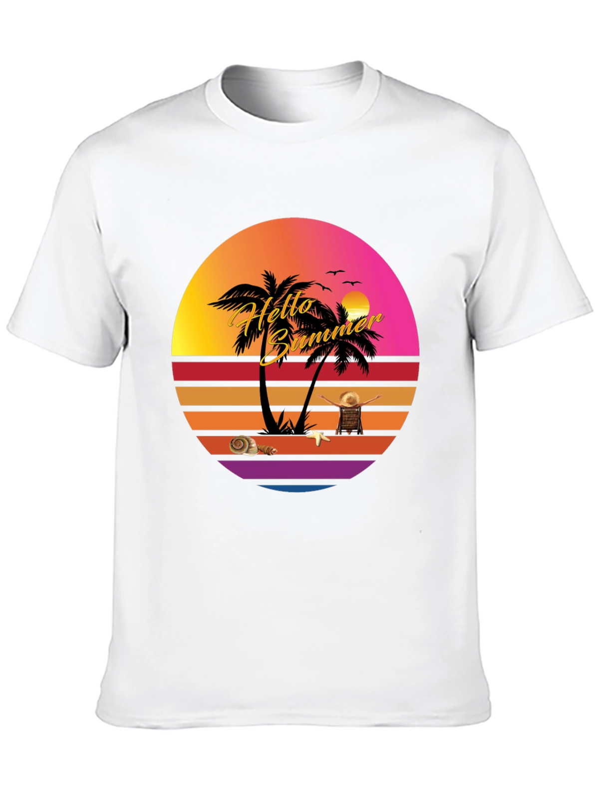 Hello Summer Sunset T-Shirt - Tropical Vibes