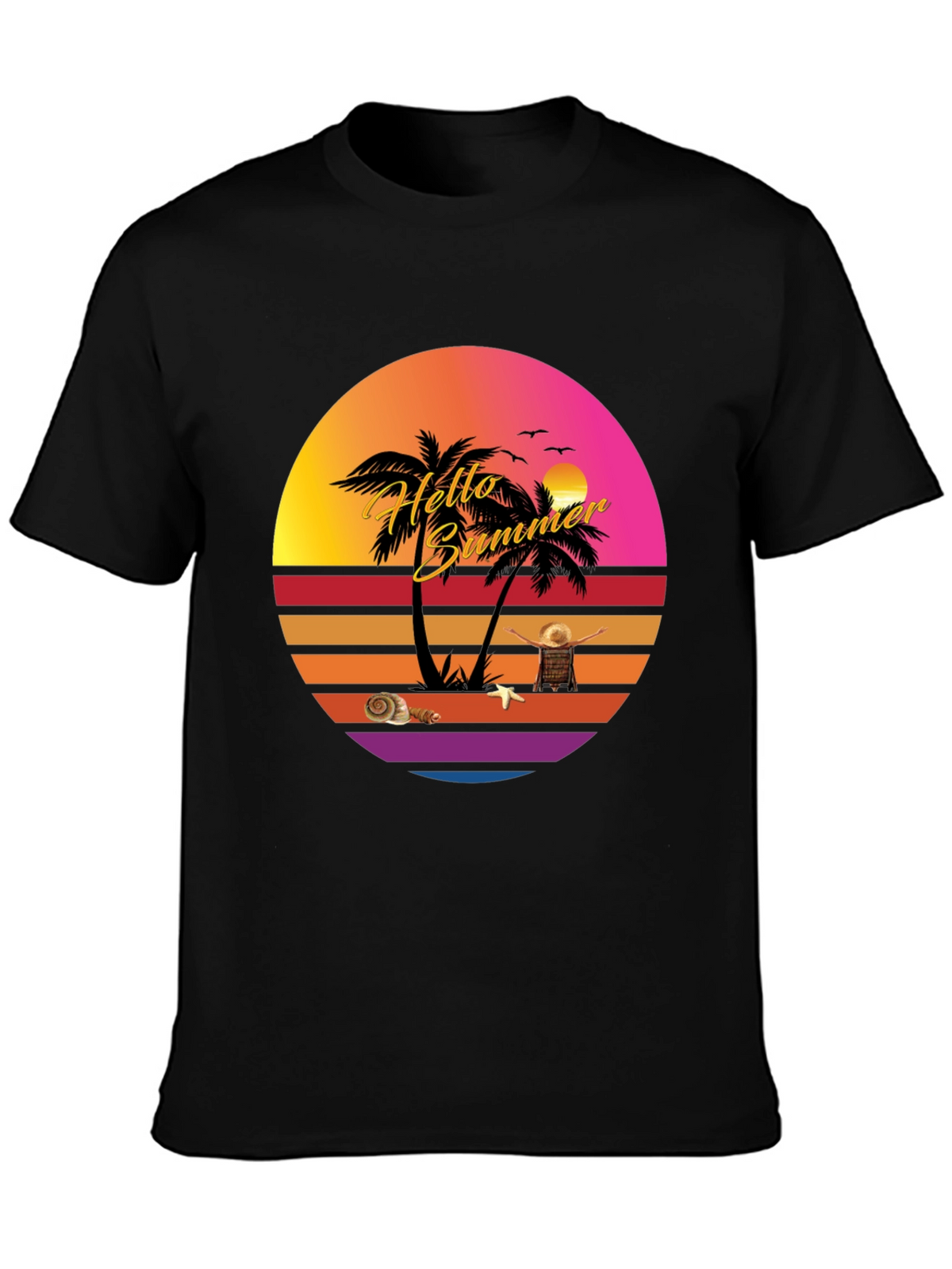 Hello Summer Sunset T-Shirt - Tropical Vibes