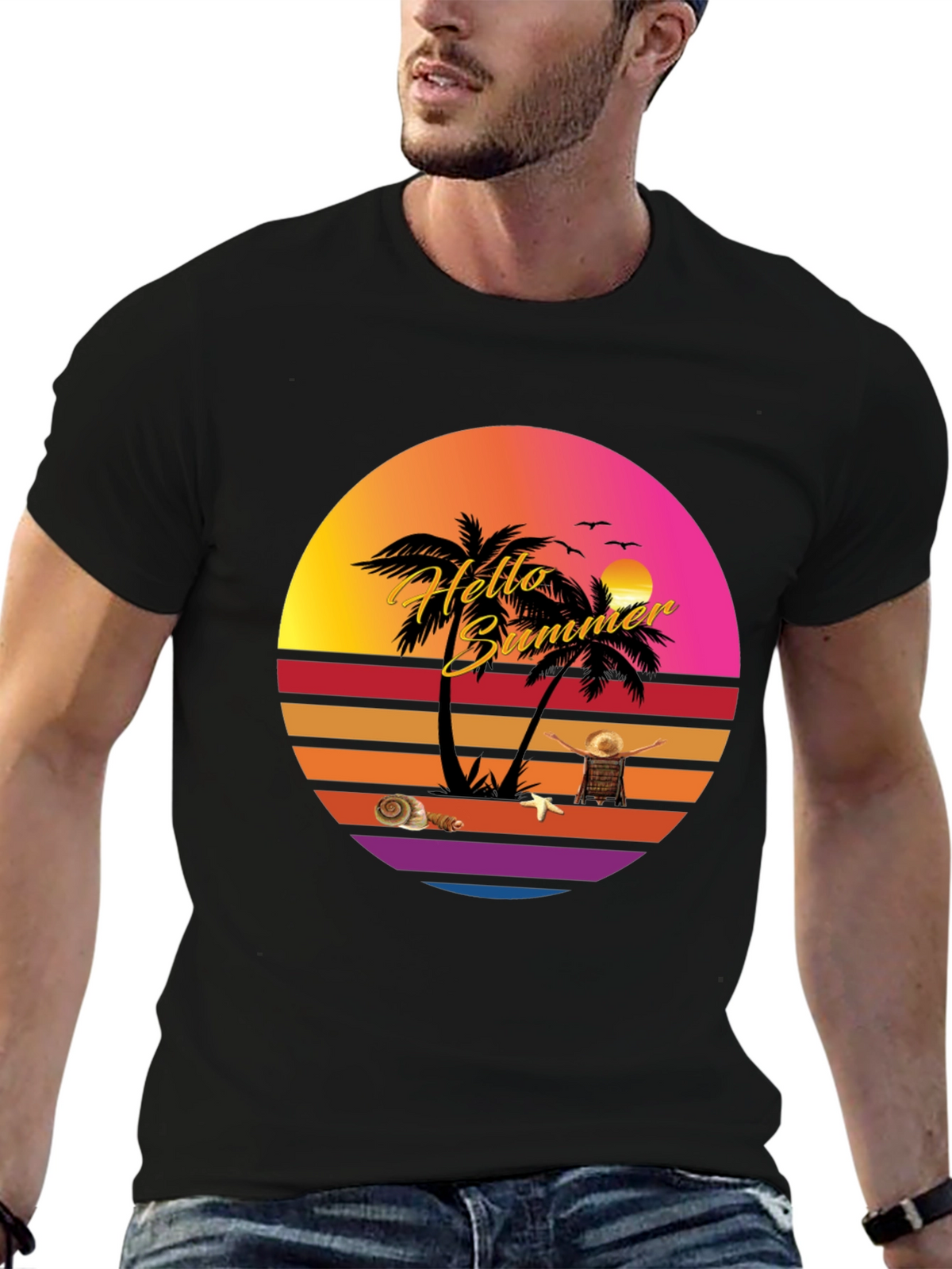 Hello Summer Sunset T-Shirt - Tropical Vibes