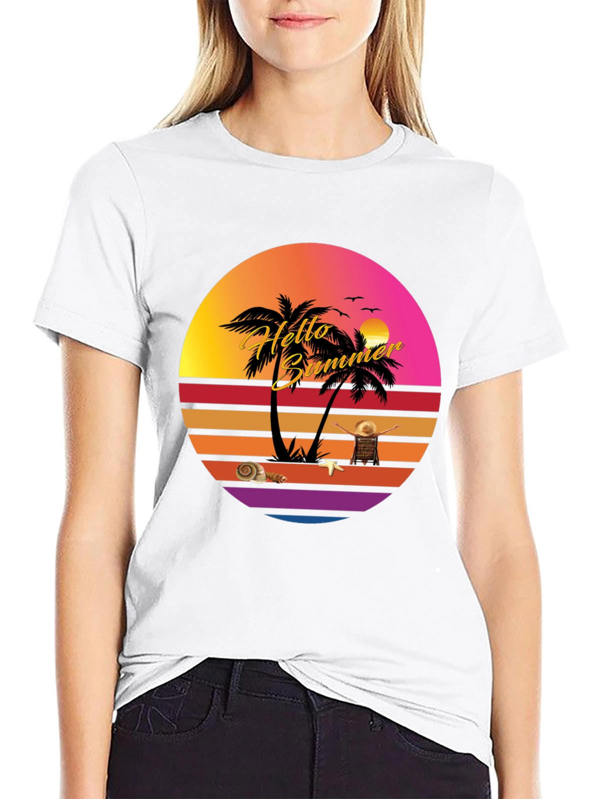 Hello Summer Sunset T-Shirt - Tropical Vibes