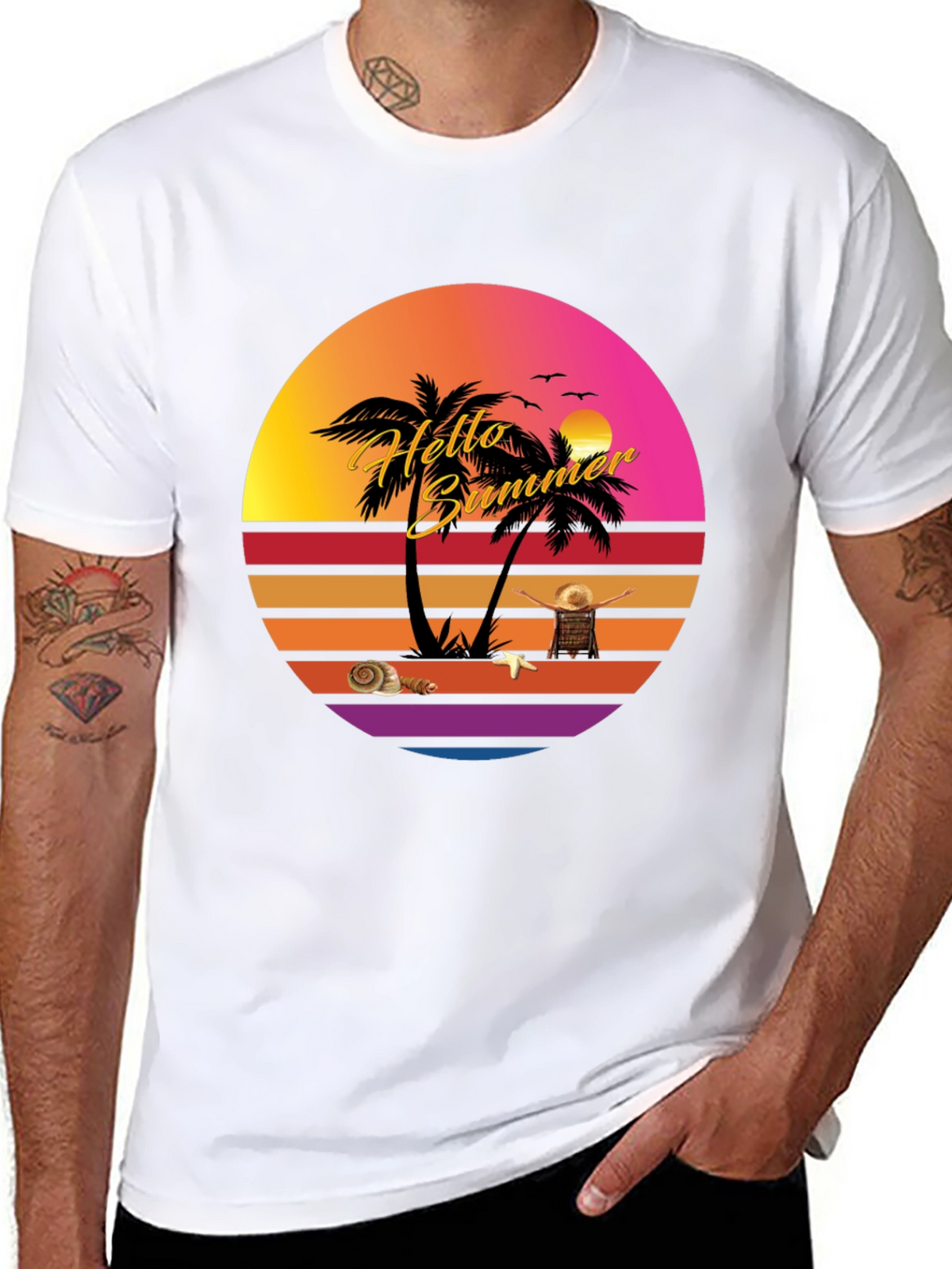 Hello Summer Sunset T-Shirt - Tropical Vibes