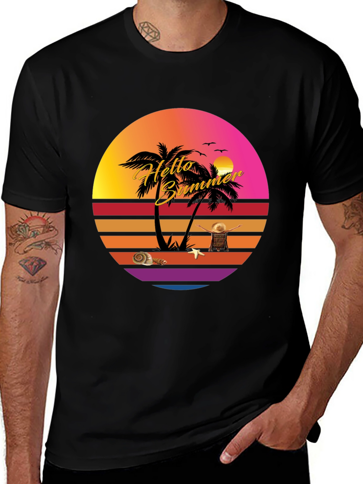 Hello Summer Sunset T-Shirt - Tropical Vibes