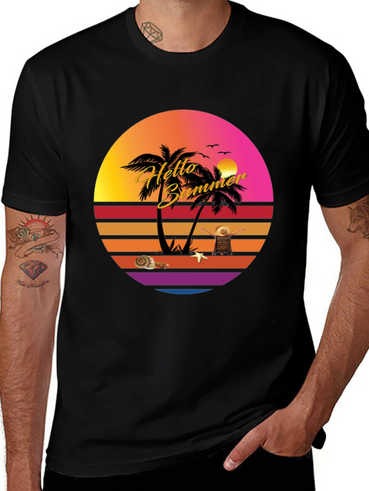 Hello Summer Sunset T-Shirt - Tropical Vibes