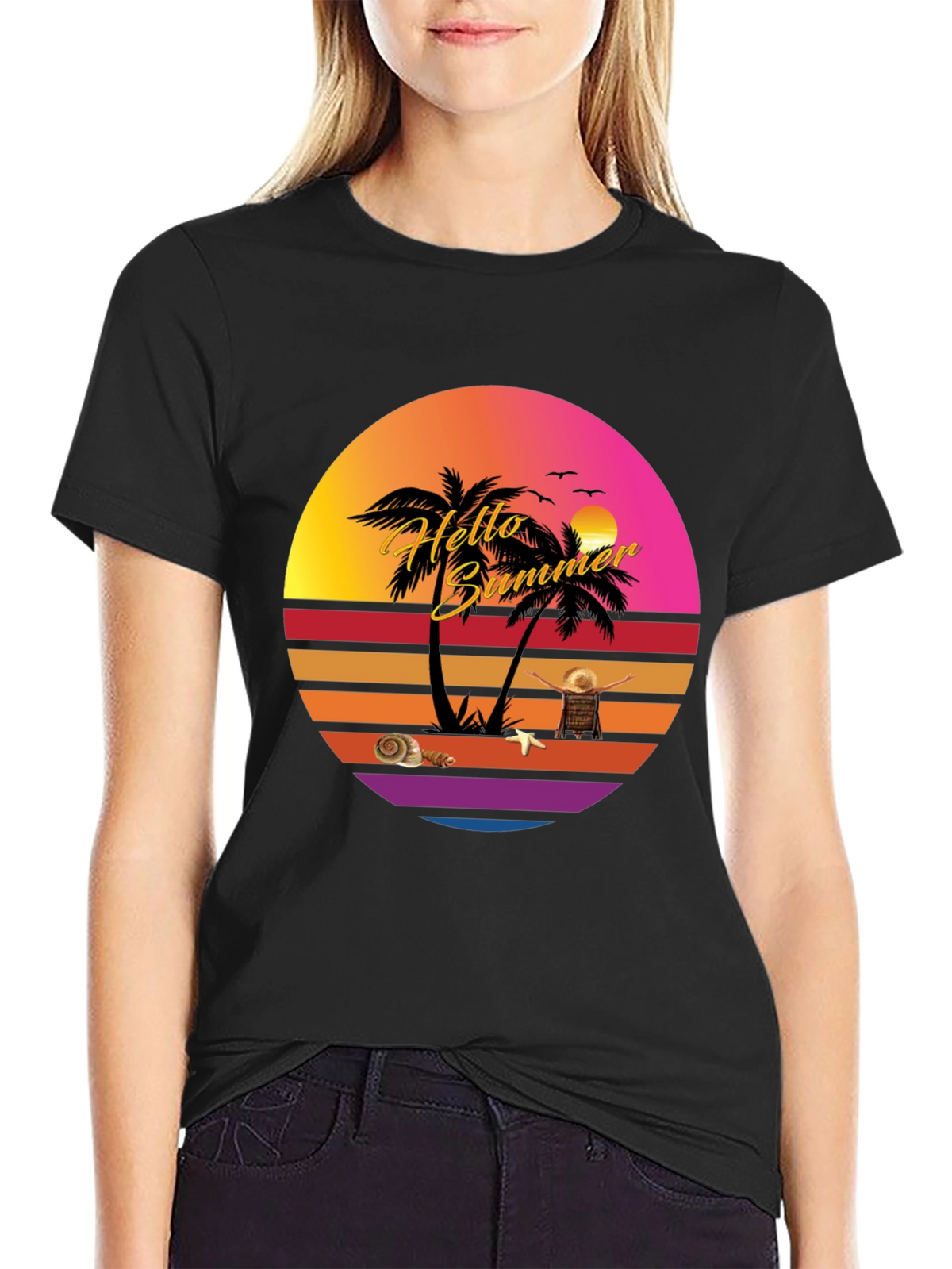 Hello Summer Sunset T-Shirt - Tropical Vibes