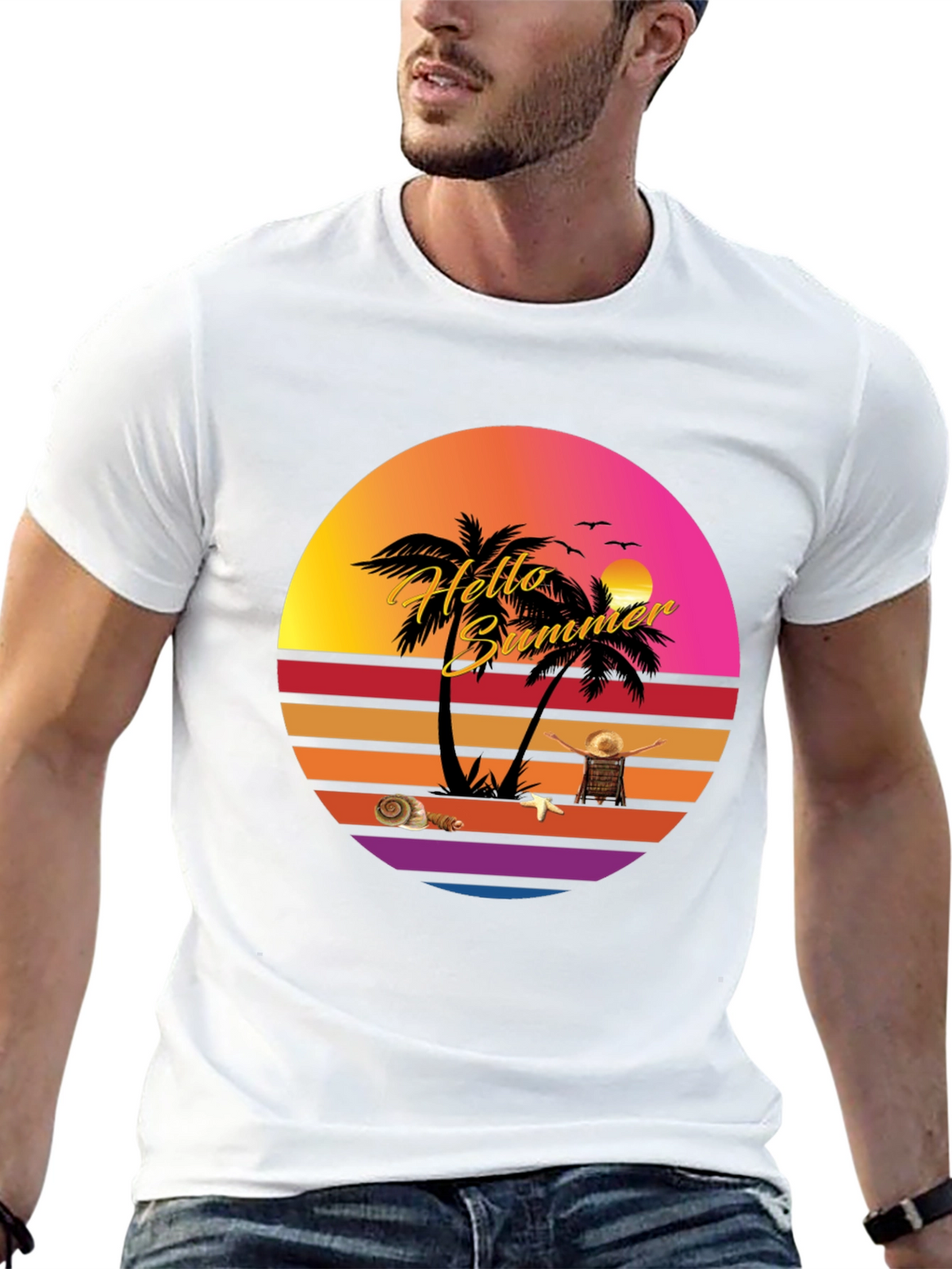 Hello Summer Sunset T-Shirt - Tropical Vibes