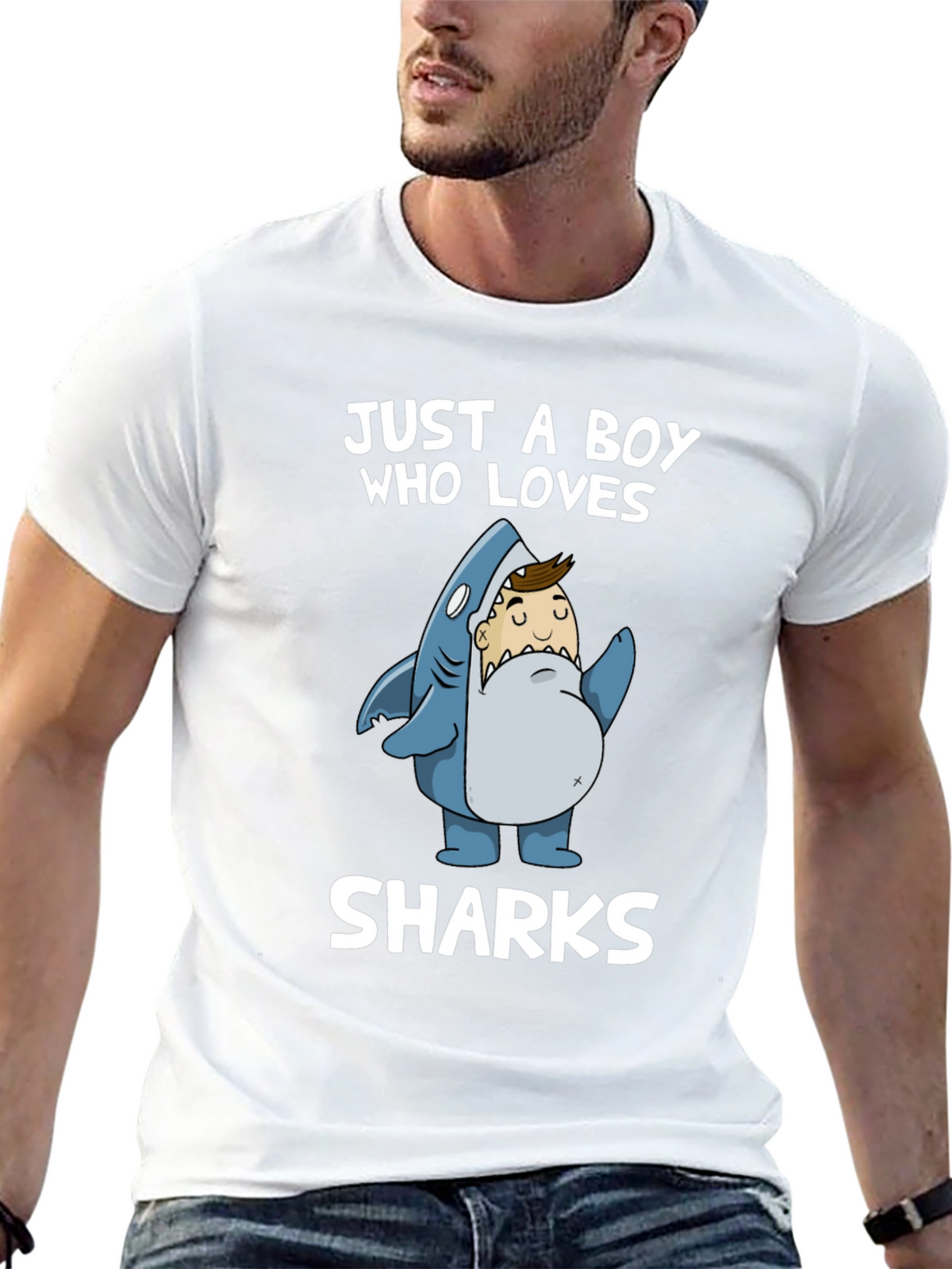 Just a Boy Who Loves Sharks T-Shirt - Black