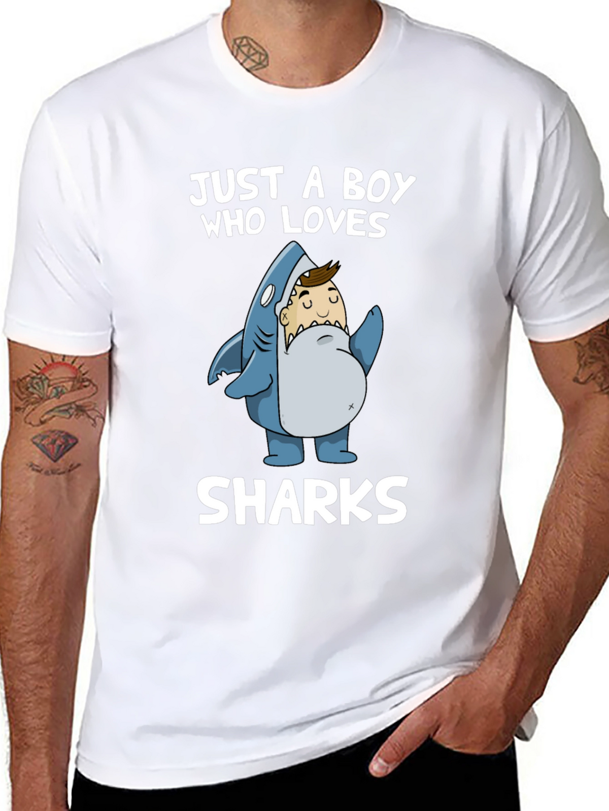 Just a Boy Who Loves Sharks T-Shirt - Black
