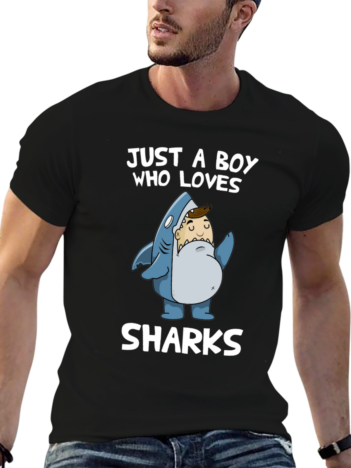 Just a Boy Who Loves Sharks T-Shirt - Black