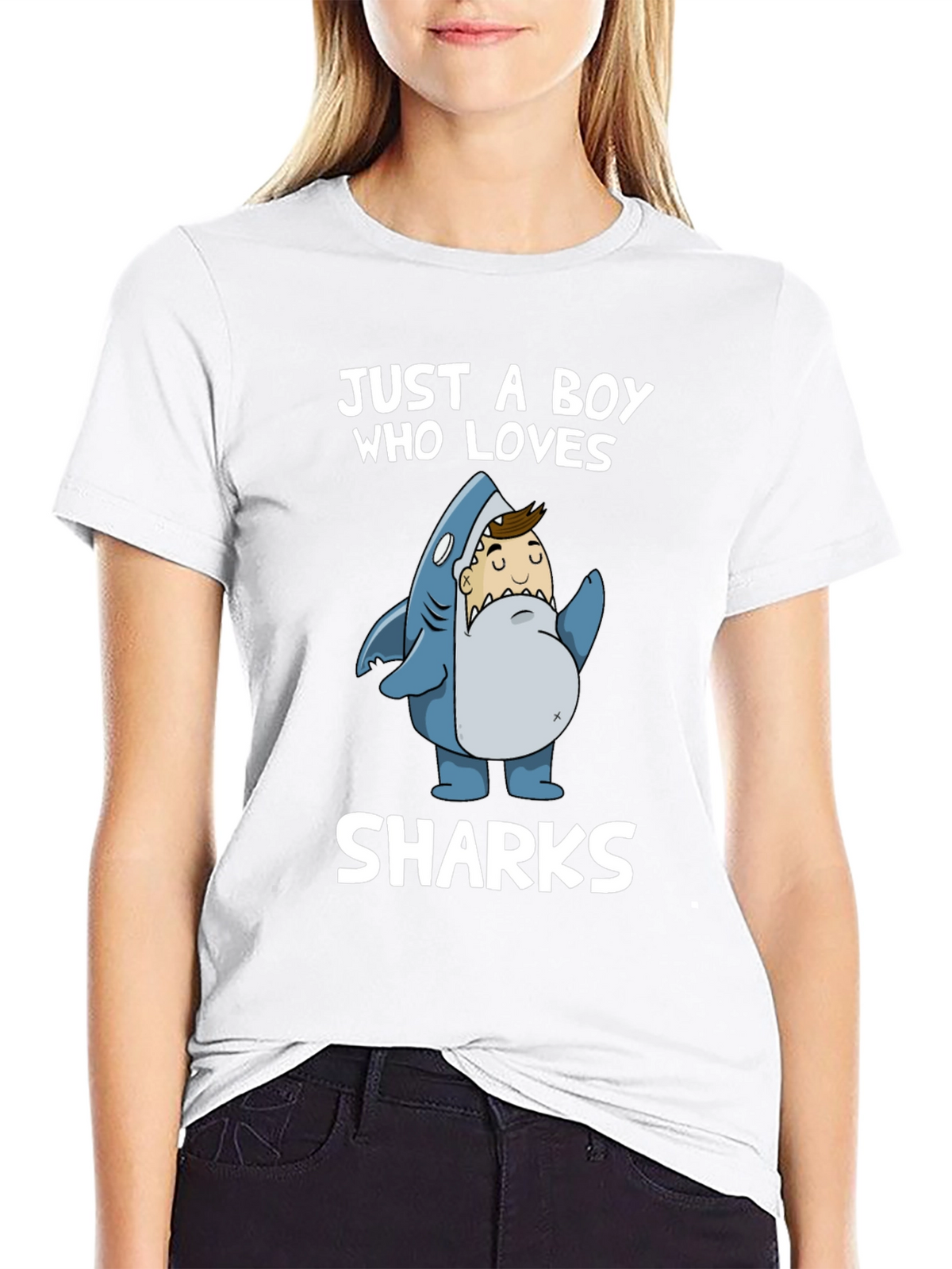 Just a Boy Who Loves Sharks T-Shirt - Black