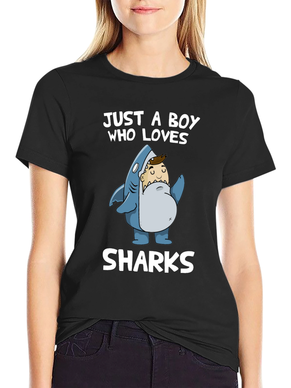 Just a Boy Who Loves Sharks T-Shirt - Black
