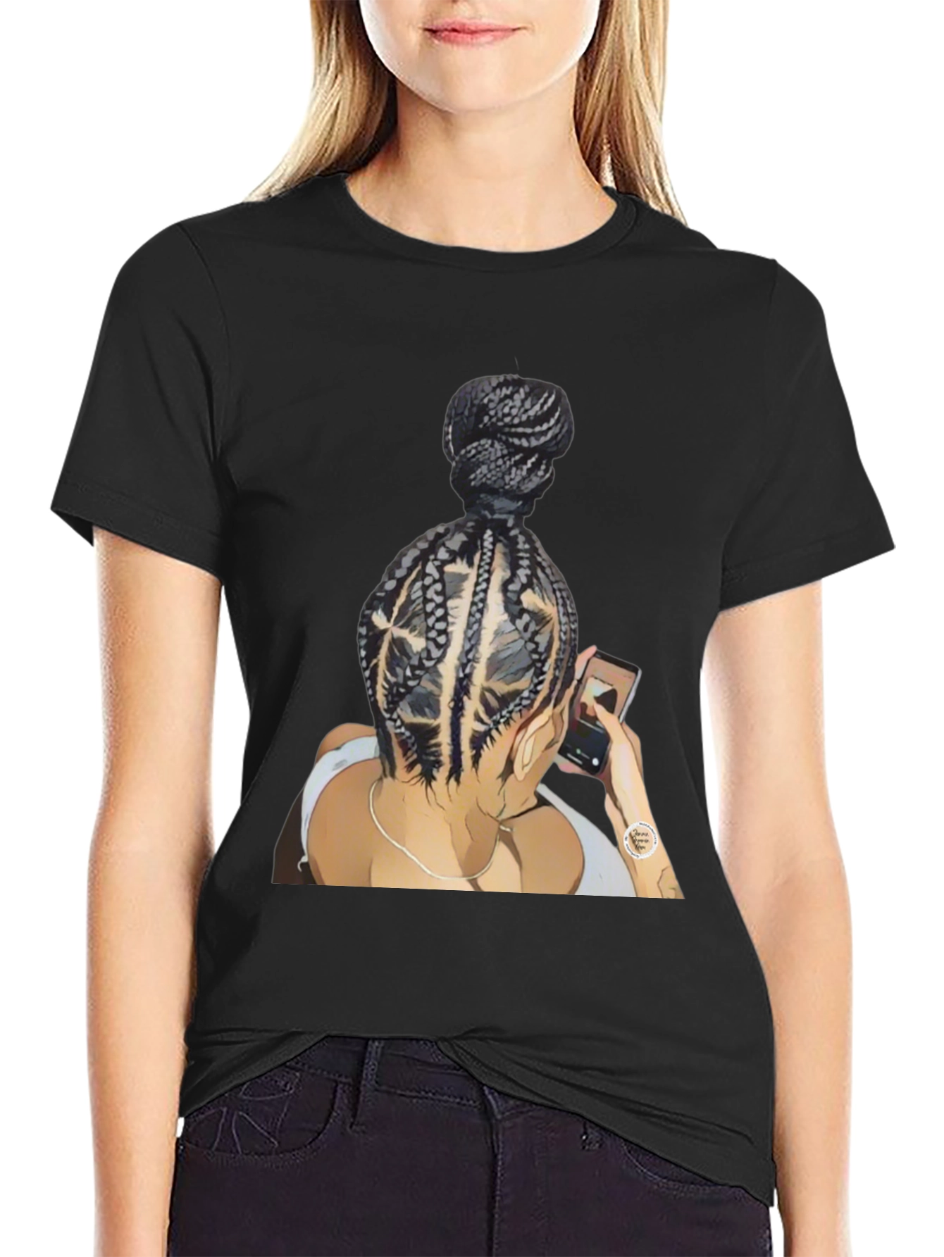 Braided Bun Graphic Tee - Stylish Casual Wear