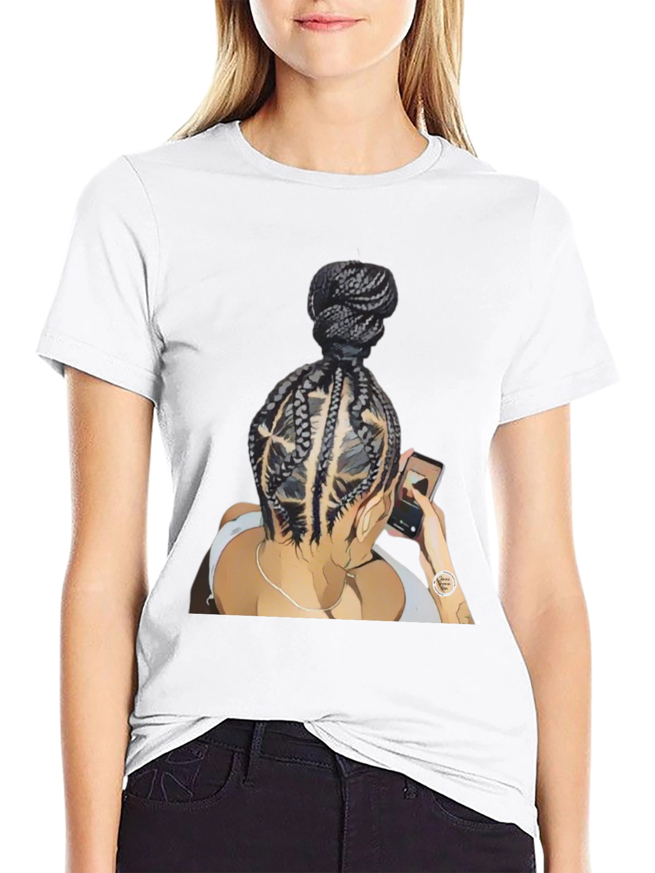 Braided Bun Graphic Tee - Stylish Casual Wear