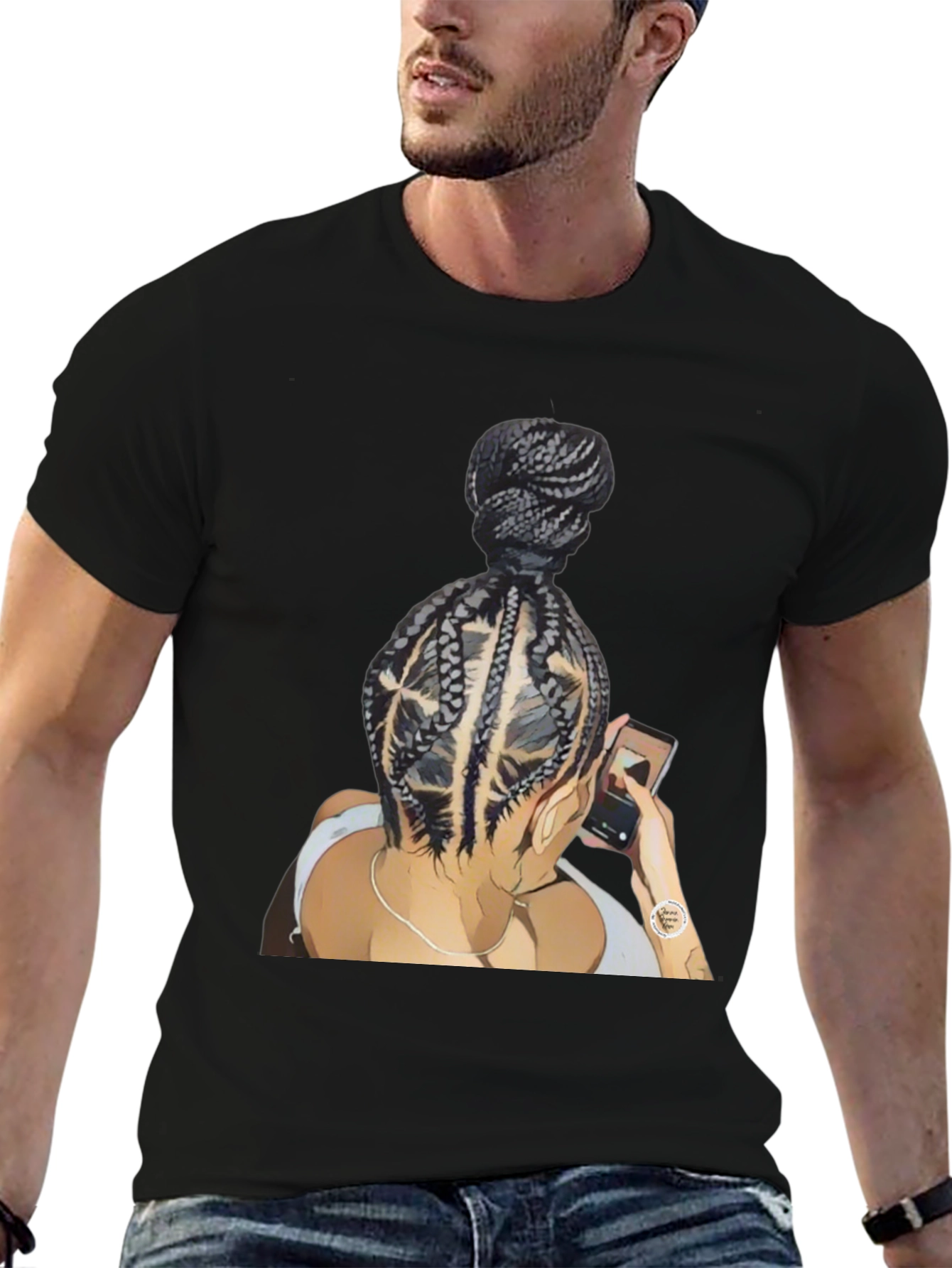 Braided Bun Graphic Tee - Stylish Casual Wear