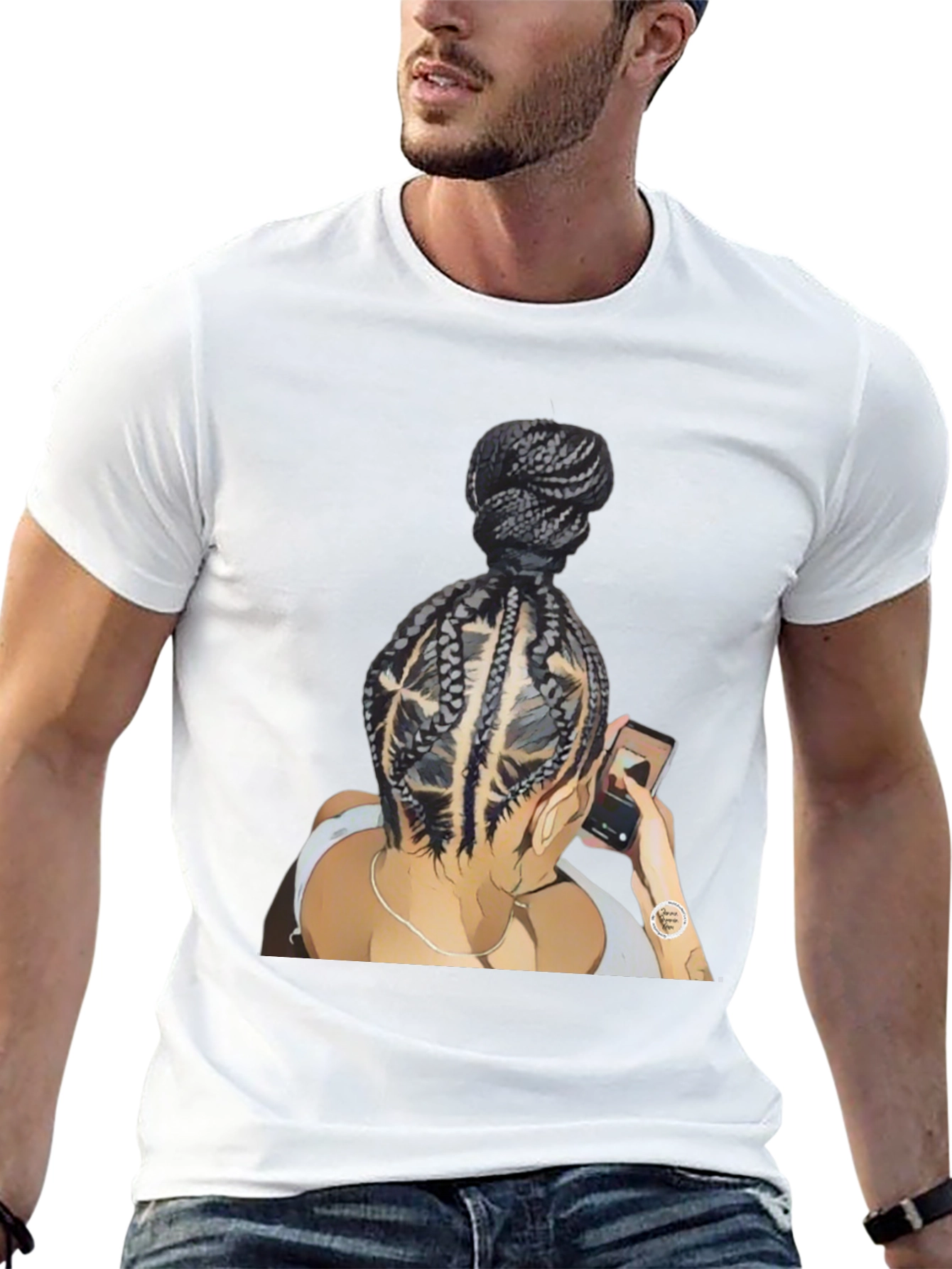 Braided Bun Graphic Tee - Stylish Casual Wear