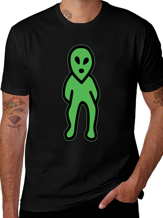 Green Alien Graphic Tee - Black Cotton Blend Shirt