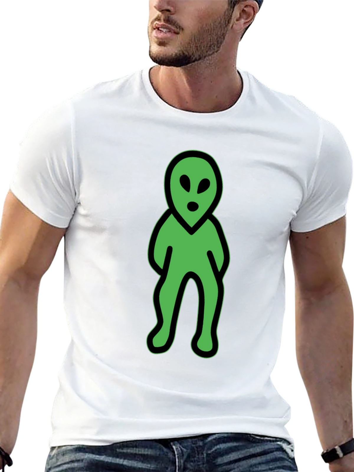 Green Alien Graphic Tee - Black Cotton Blend Shirt