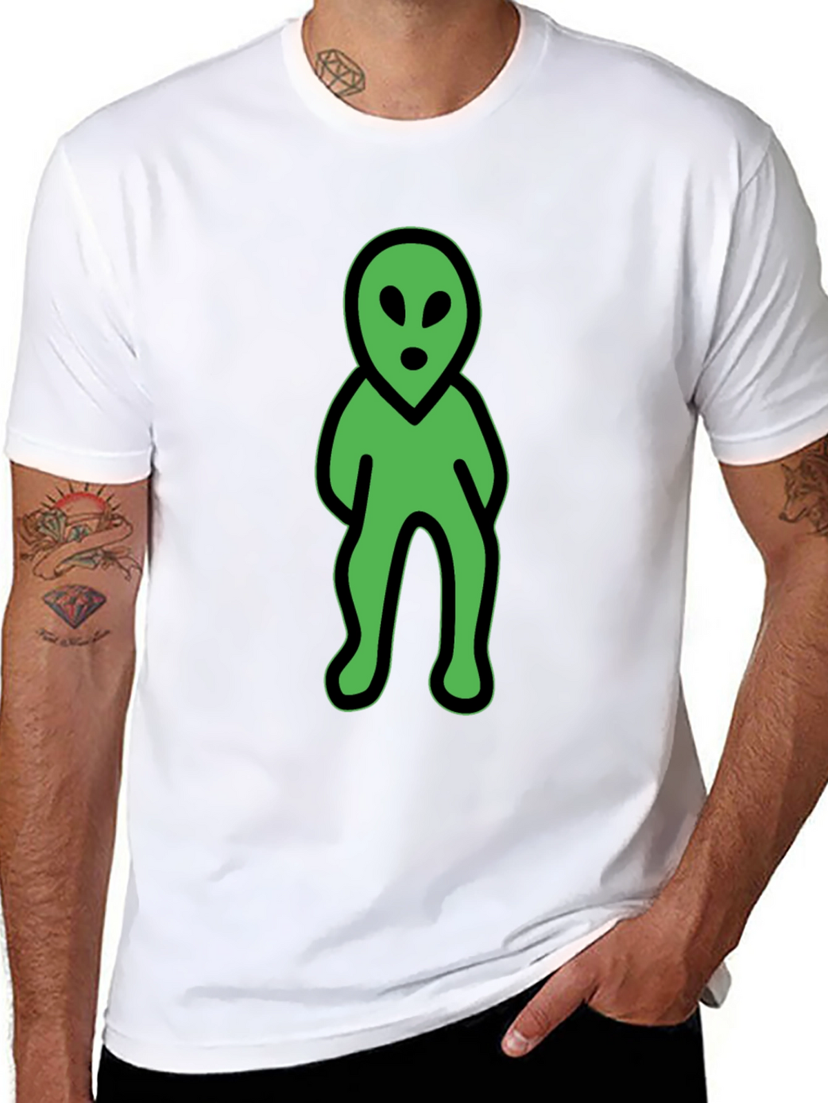 Green Alien Graphic Tee - Black Cotton Blend Shirt