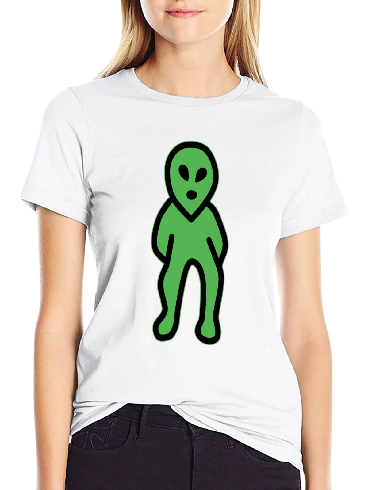 Green Alien Graphic Tee - Black Cotton Blend Shirt