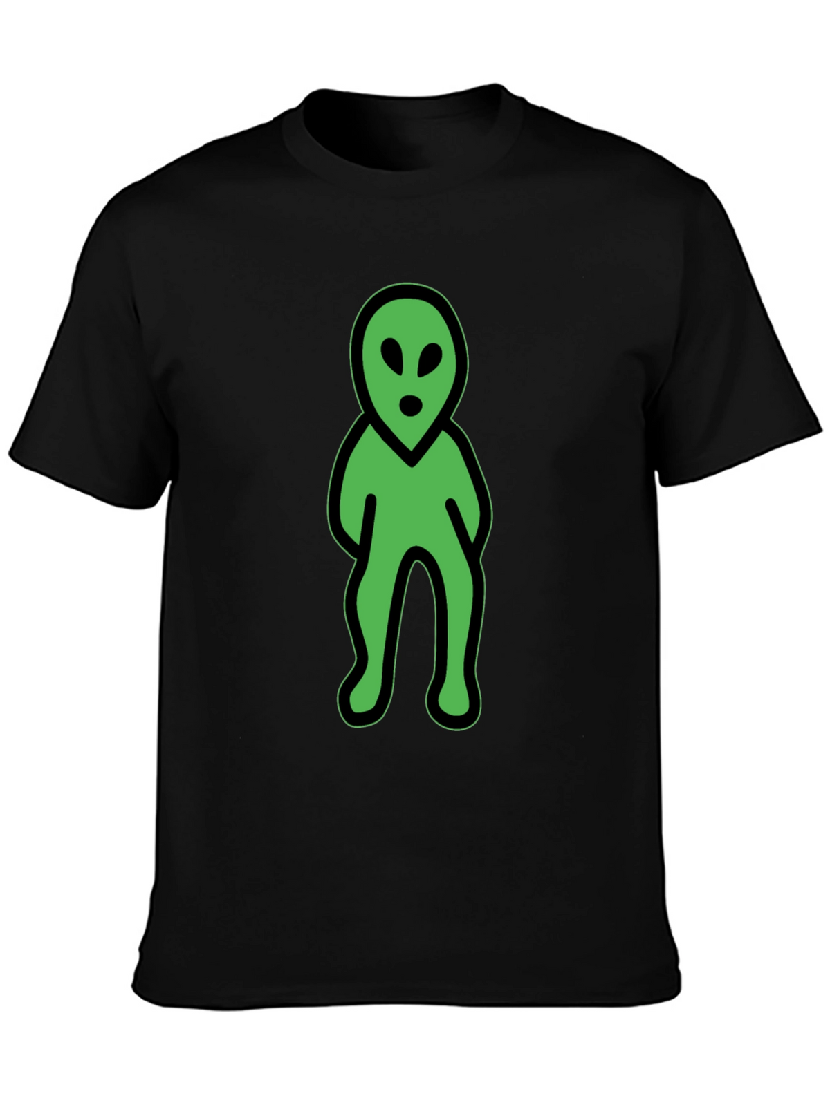 Green Alien Graphic Tee - Black Cotton Blend Shirt