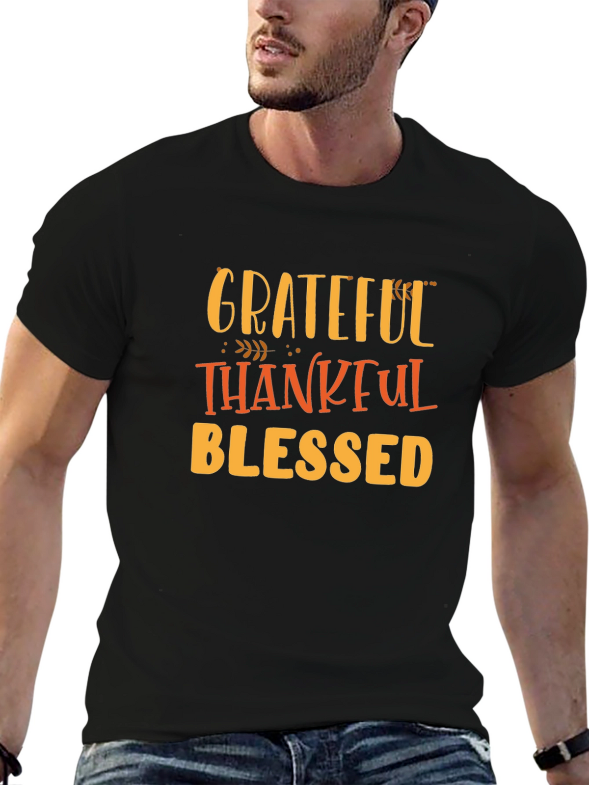 Grateful Thankful Blessed Black Tee