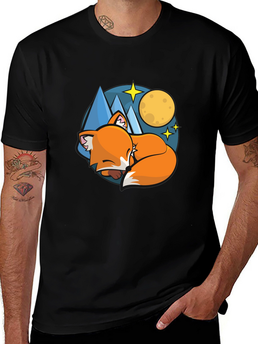 Fox Moon & Stars Graphic Tee - Mens Black T-Shirt
