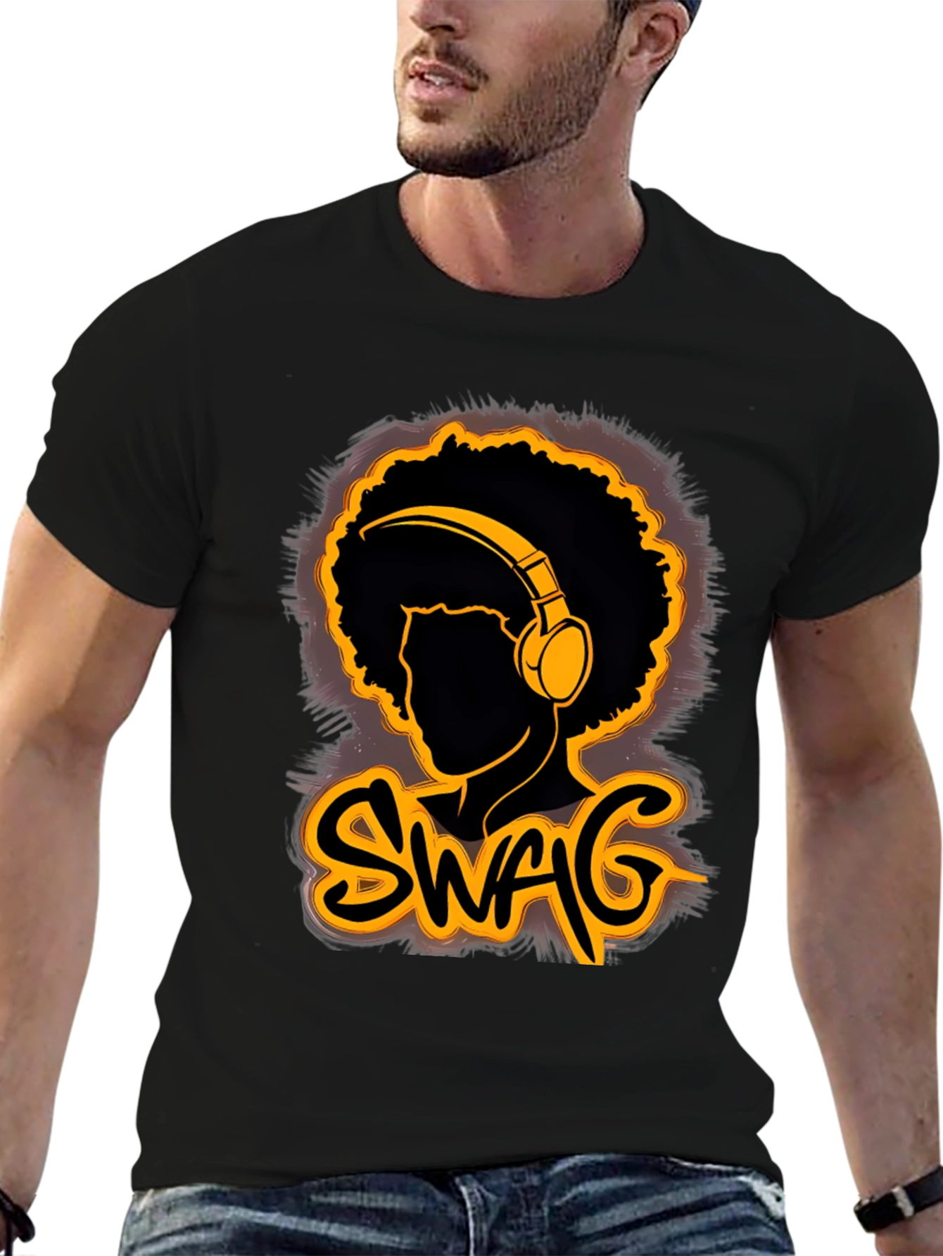 Swag Afro Headphone Graphic T-Shirt