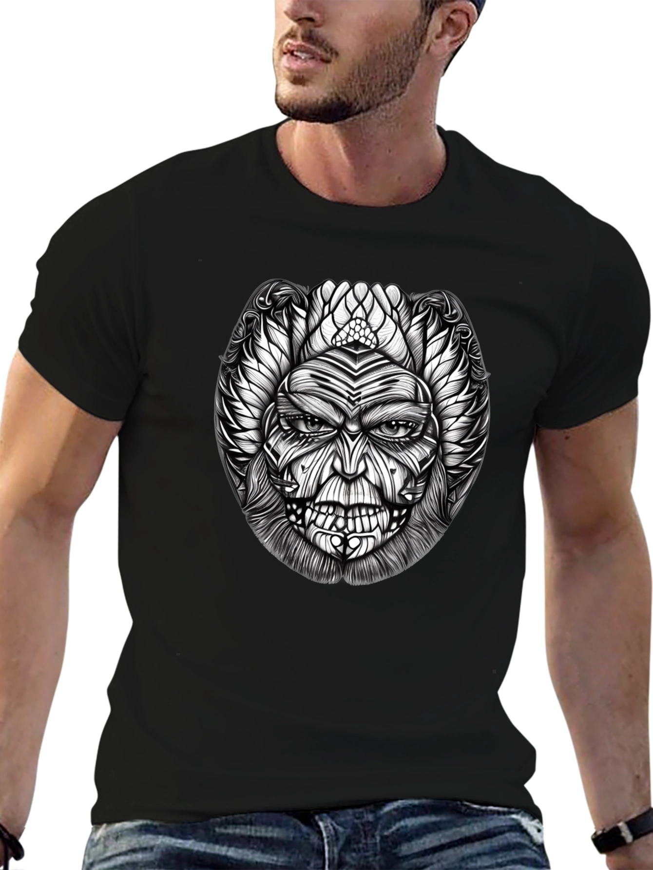 Unique Graphic Print Black T-Shirt