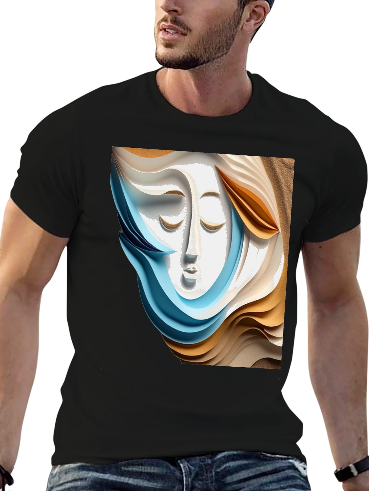 Abstract Face Graphic Tee - Stylish Artistic Design