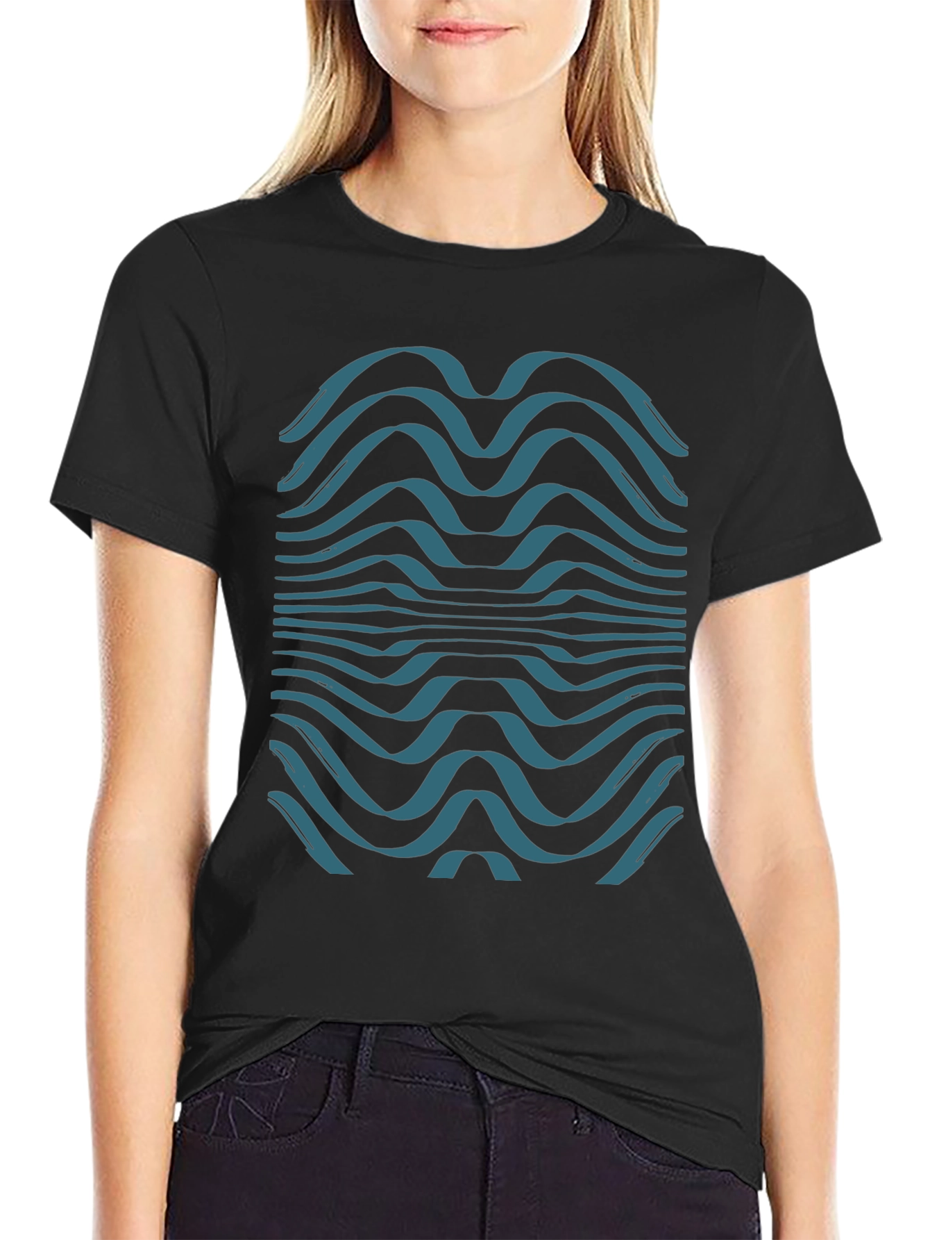 Abstract Wave Graphic Tee - Soft Black Cotton T-Shirt