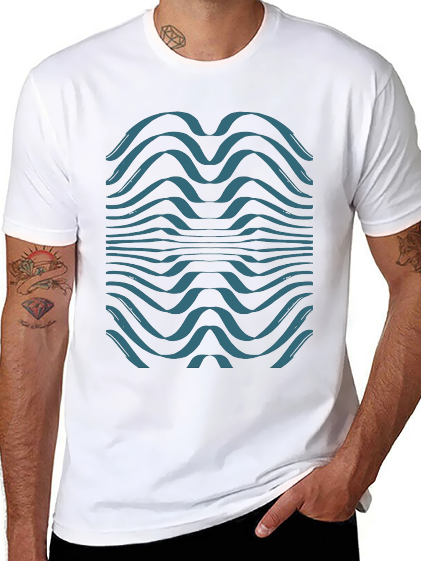 Abstract Wave Graphic Tee - Soft Black Cotton T-Shirt