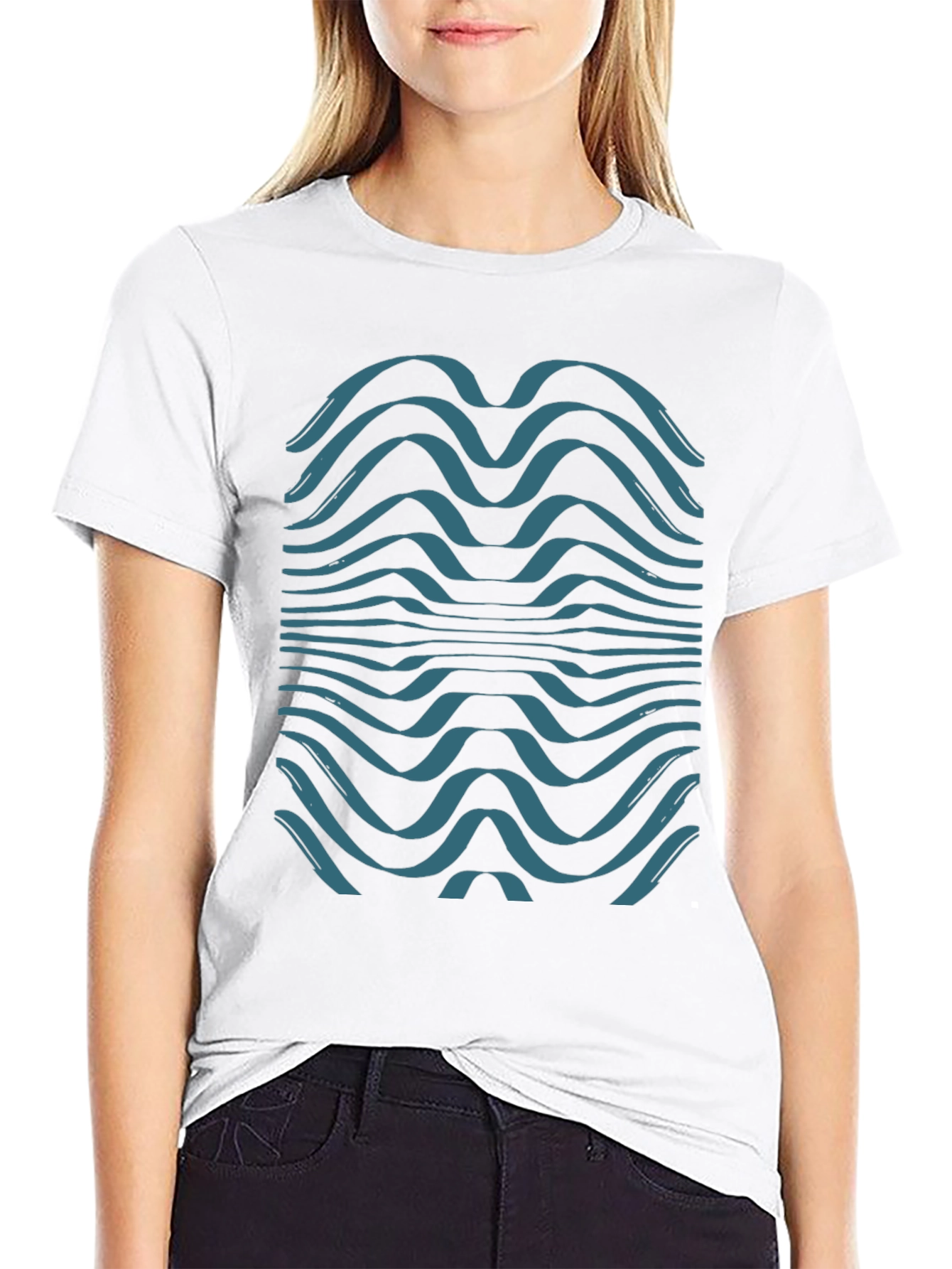 Abstract Wave Graphic Tee - Soft Black Cotton T-Shirt