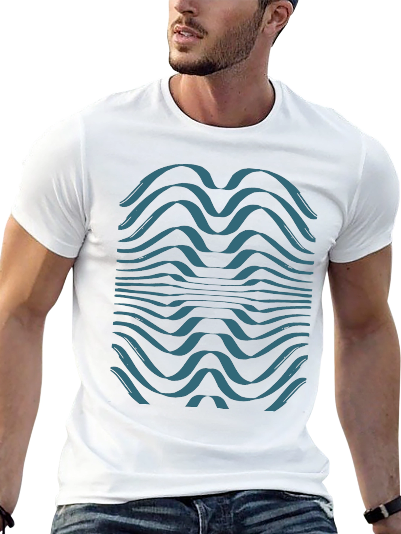 Abstract Wave Graphic Tee - Soft Black Cotton T-Shirt