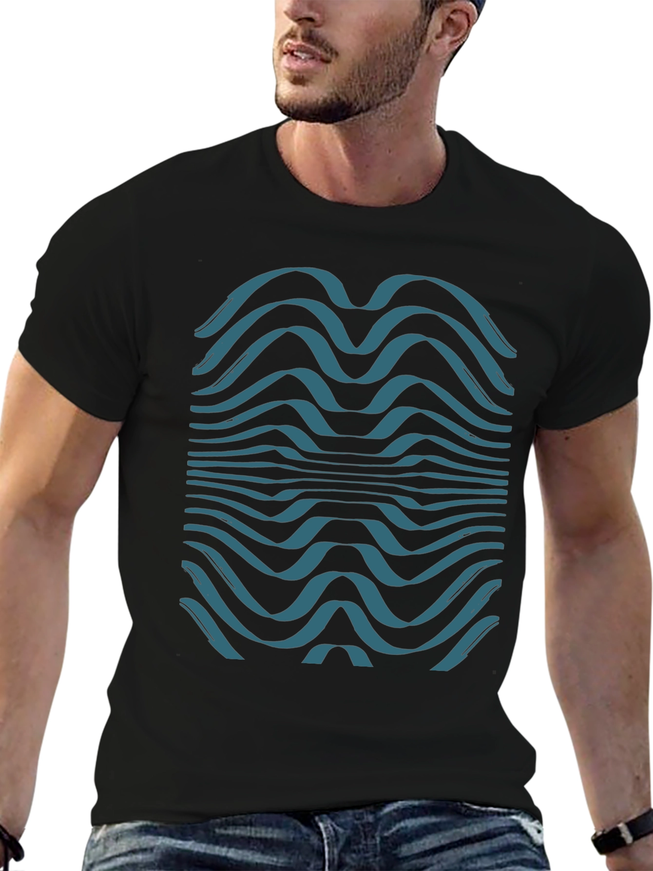 Abstract Wave Graphic Tee - Soft Black Cotton T-Shirt