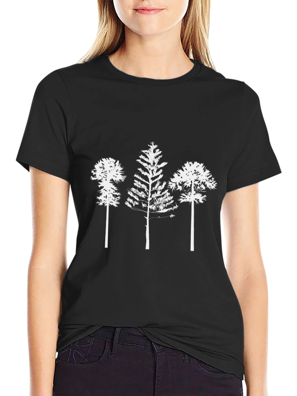 Mens Black T-Shirt with White Tree Print