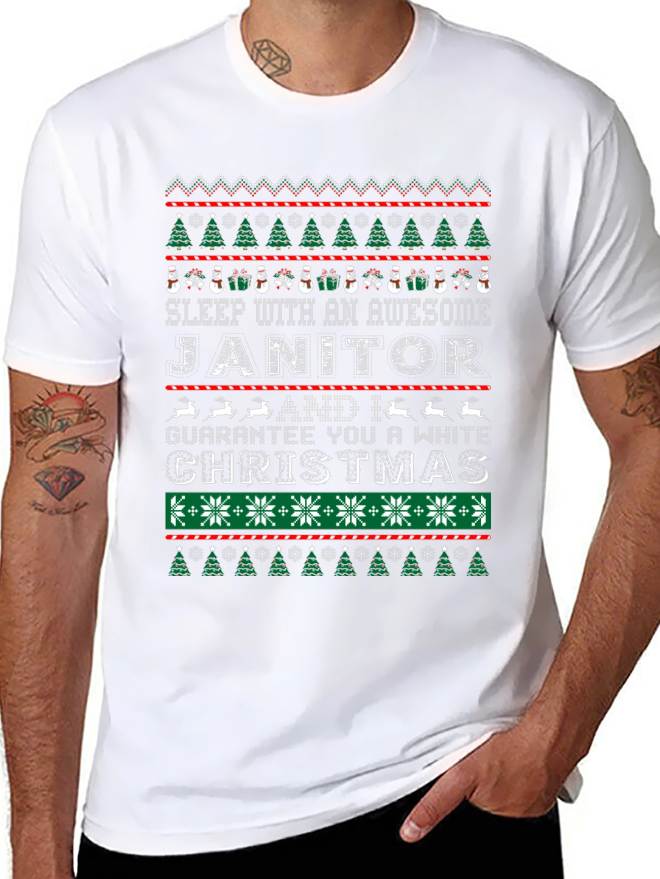 Funny Janitor Christmas Ugly Sweater Style T-Shirt