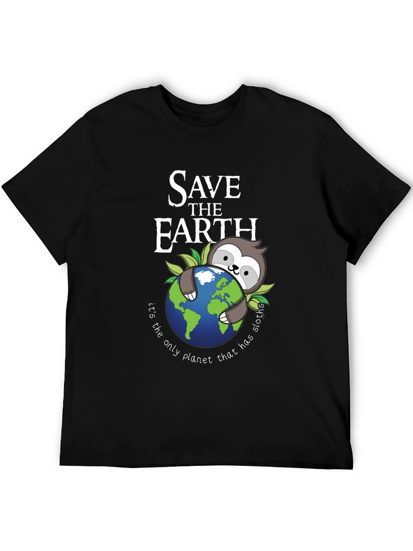Save the Earth Sloth Graphic T-Shirt - Black