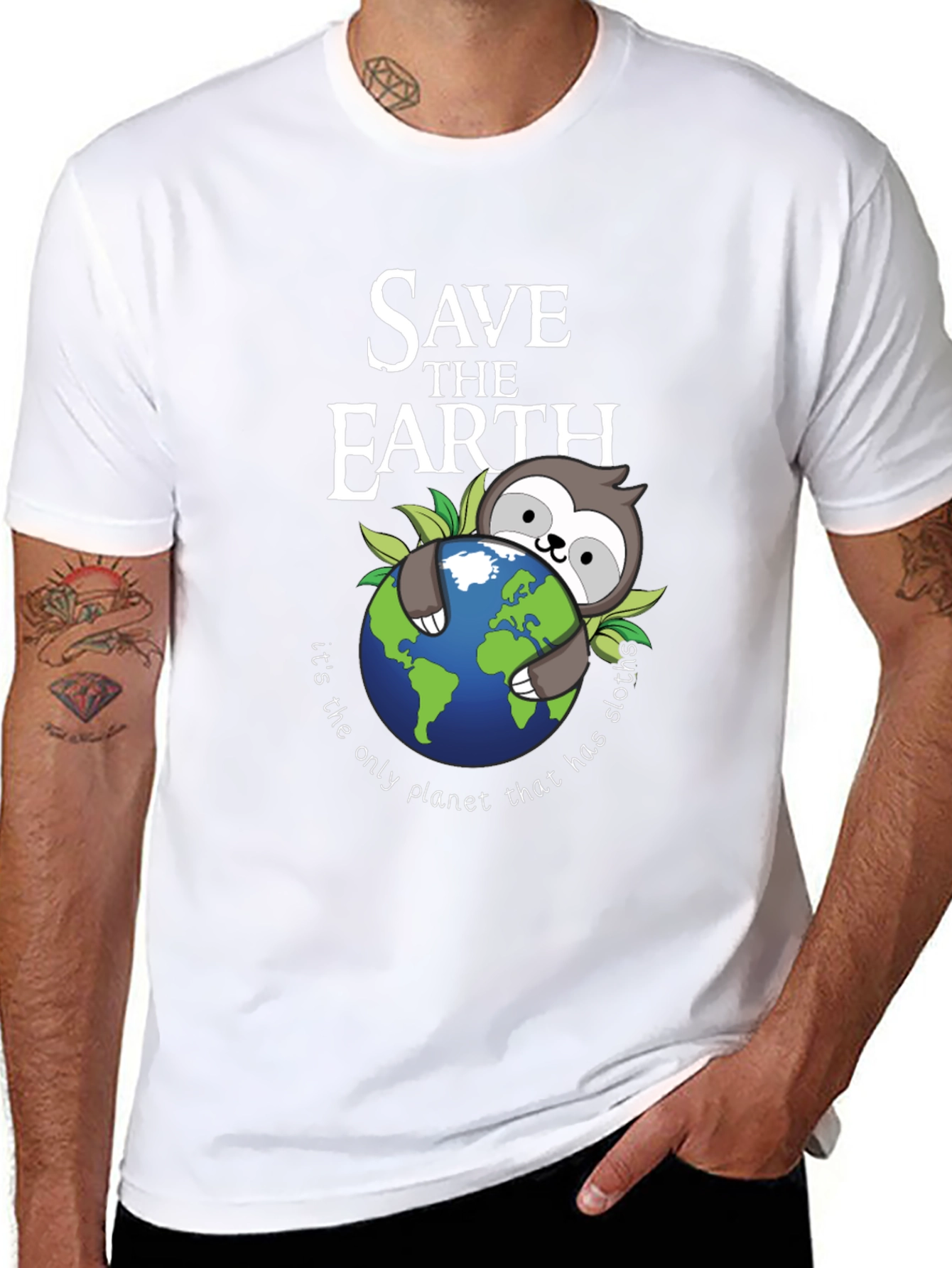 Save the Earth Sloth Graphic T-Shirt - Black