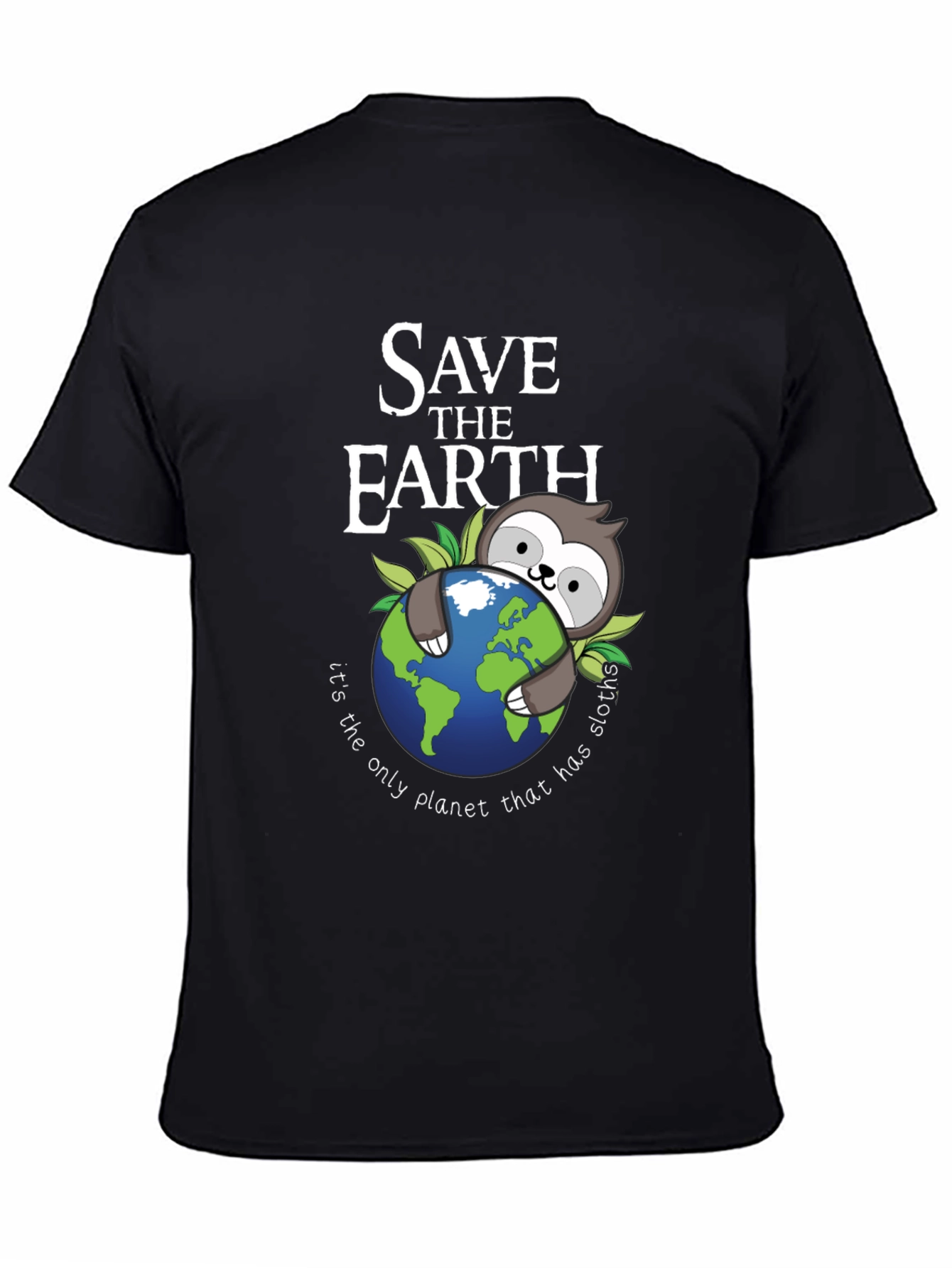 Save the Earth Sloth Graphic T-Shirt - Black