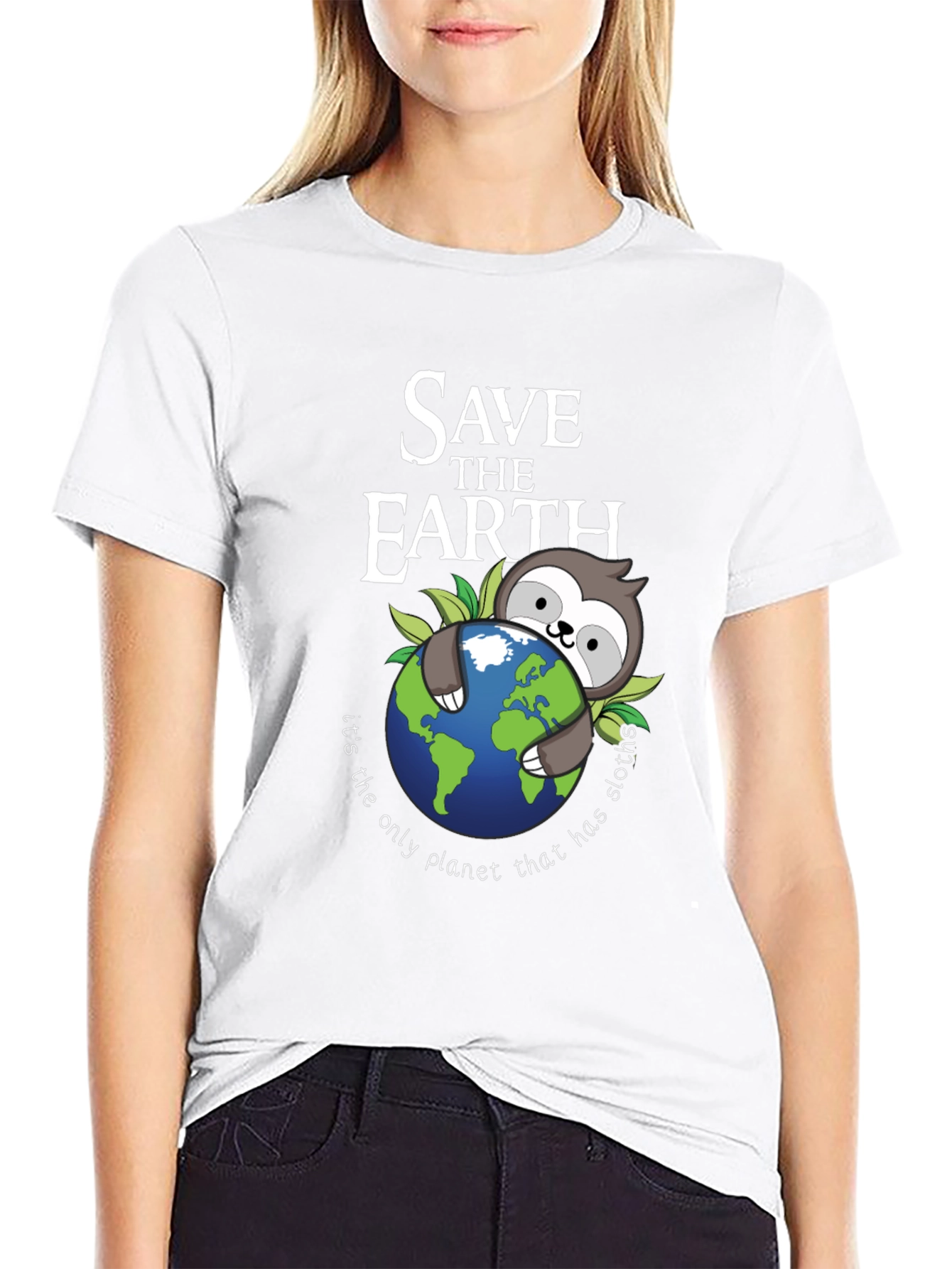 Save the Earth Sloth Graphic T-Shirt - Black