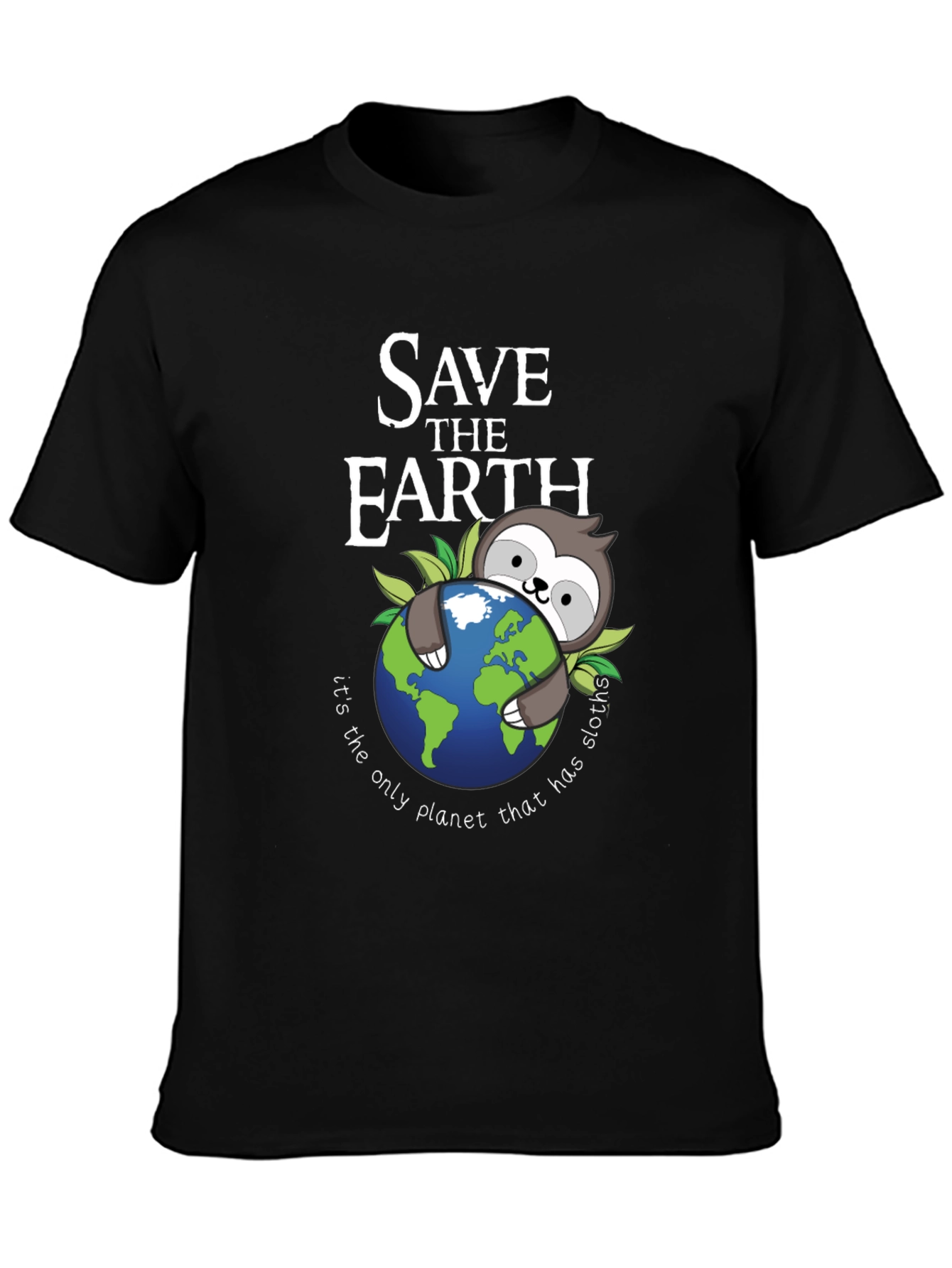 Save the Earth Sloth Graphic T-Shirt - Black