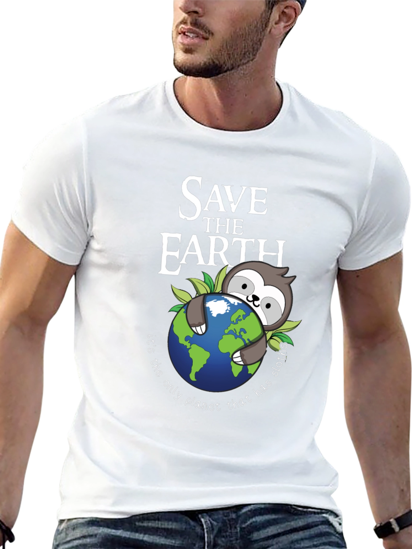 Save the Earth Sloth Graphic T-Shirt - Black
