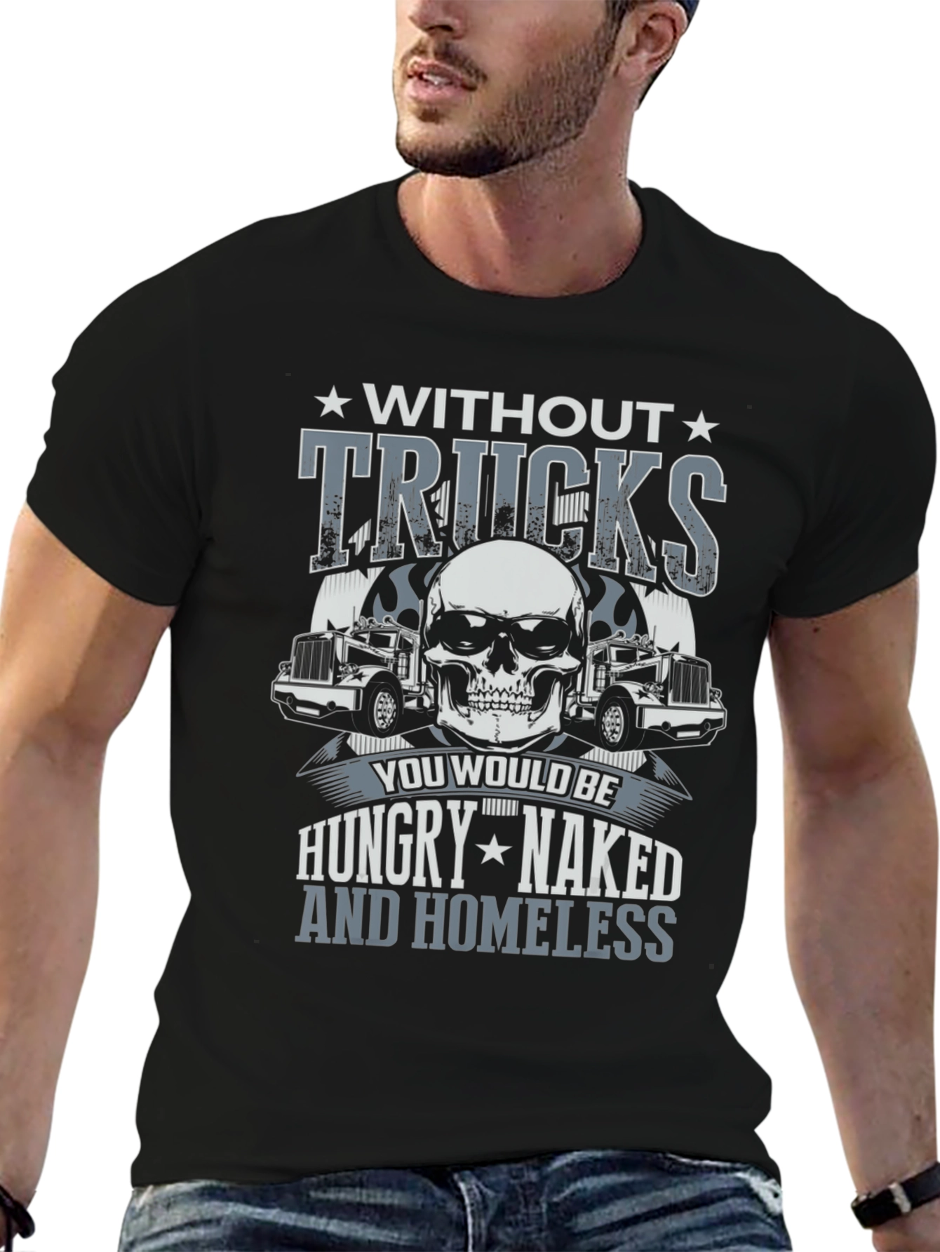 Trucker Skull Graphic T-Shirt - Without Trucks Design