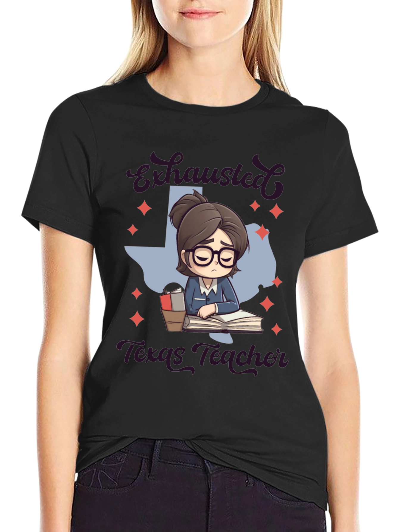 Exhausted Texas Teacher Graphic T-Shirt