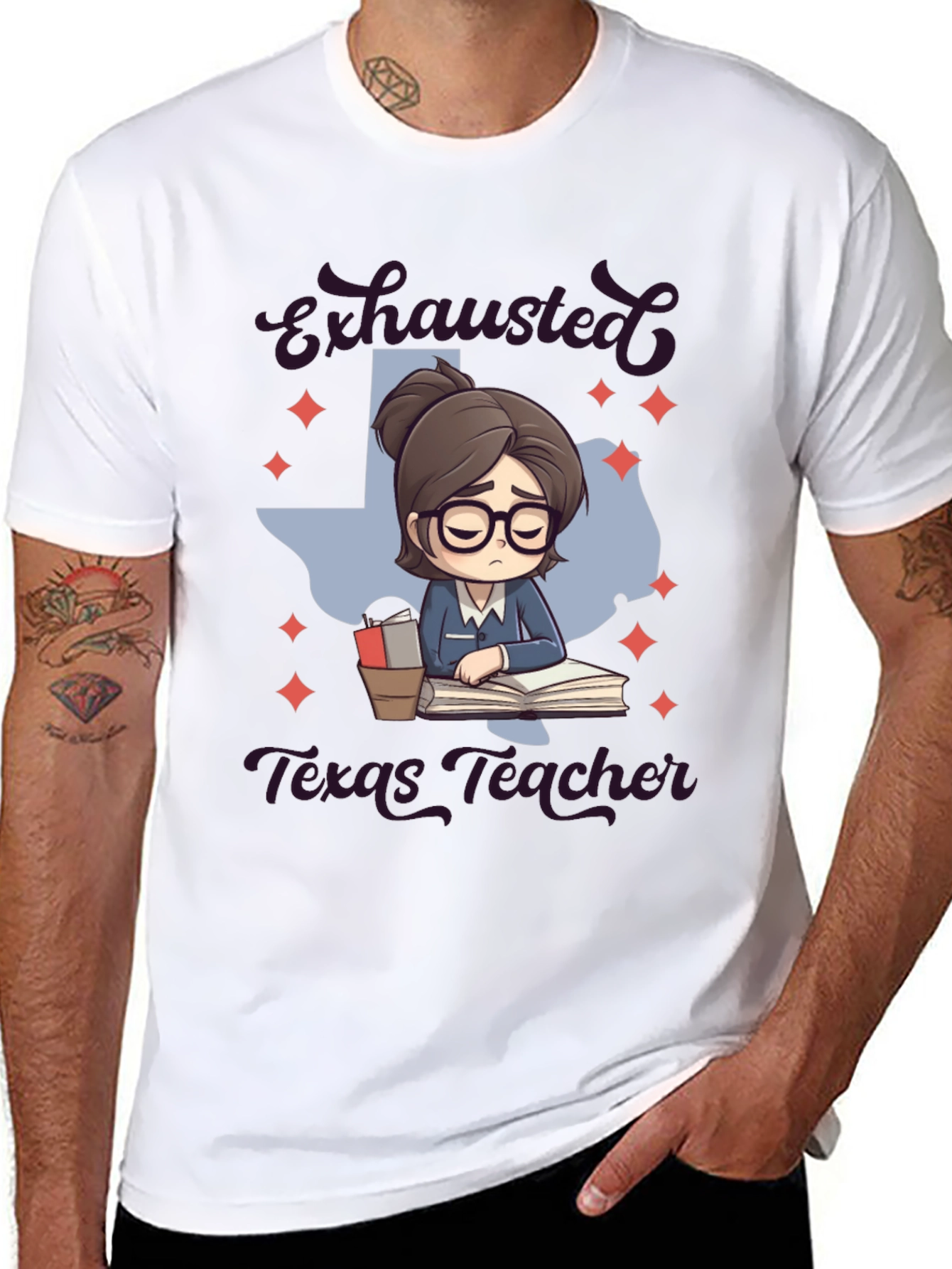 Exhausted Texas Teacher Graphic T-Shirt