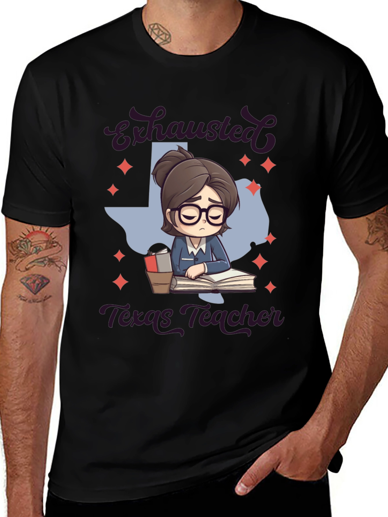 Exhausted Texas Teacher Graphic T-Shirt